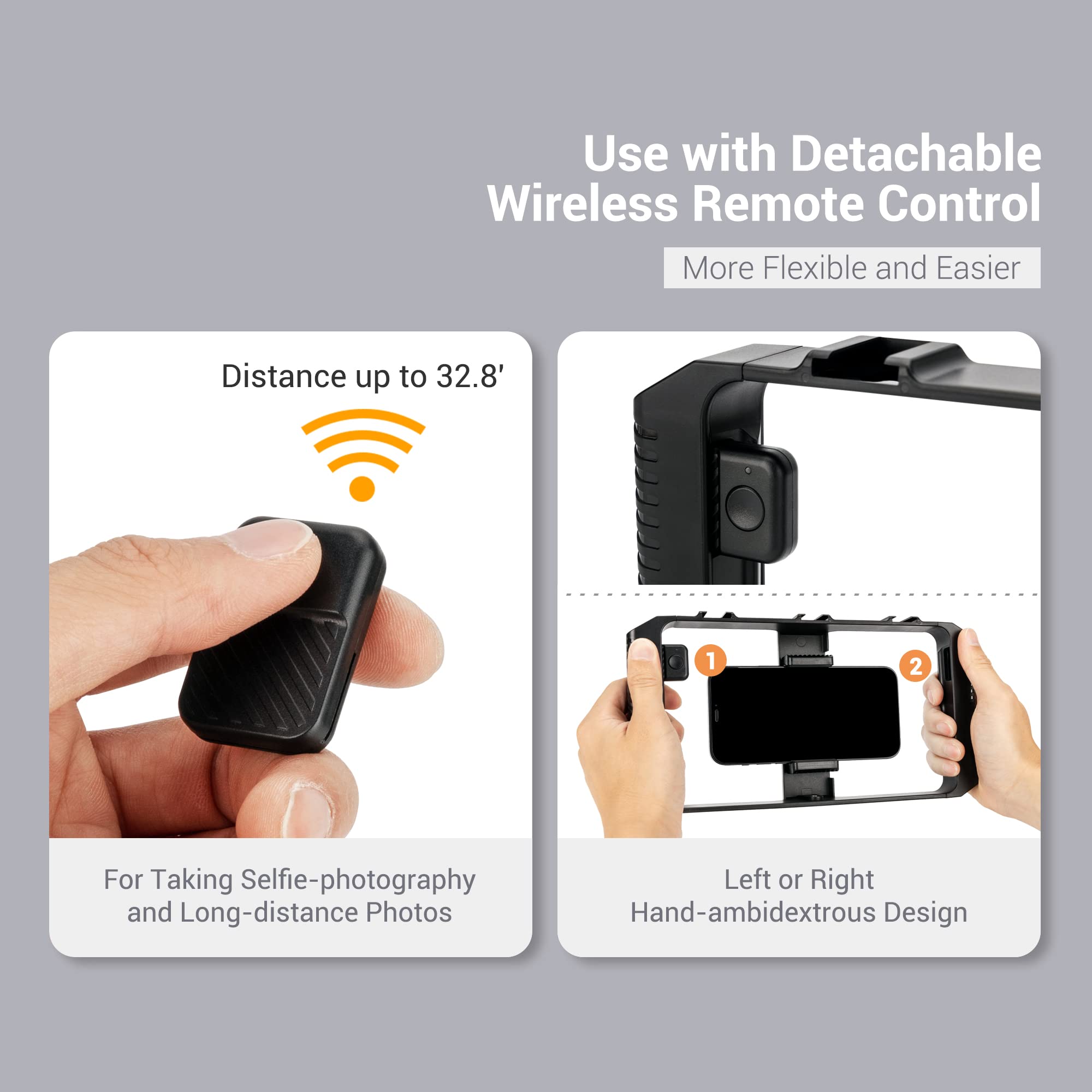 Smartphone Video Rig mit Kabelloser Fernbedienung + Handschlaufe, Stabilisator Smartphone für iPhone 13 12 11 Pro Max X XS Galaxy 20 FE, Handy Video Halterung für Vlogging YouTube Tiktok Videomaker