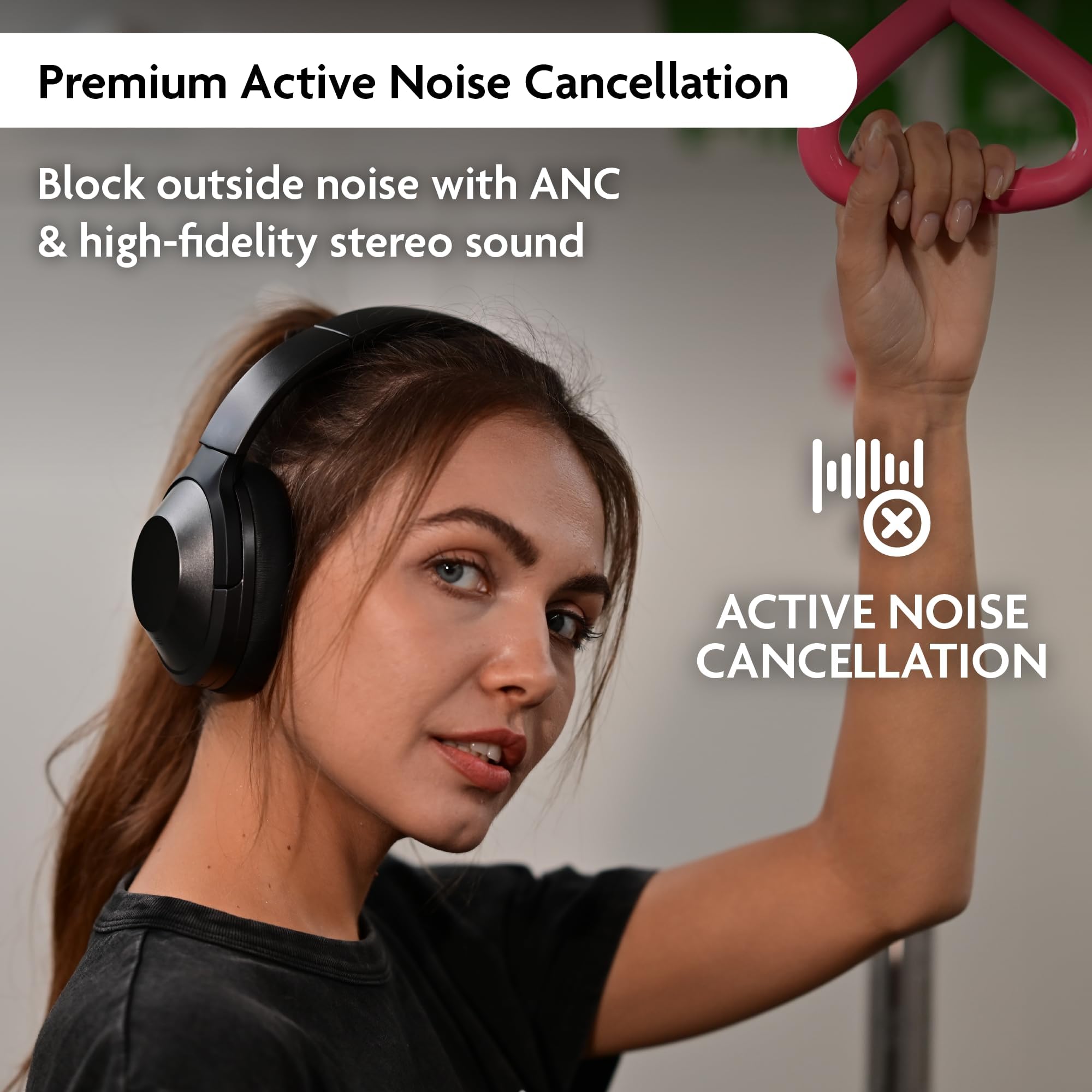 YOOZER Go ANC Wireless Over-Ear Headphones, Legendary Hybrid Active Noise Cancelling Over-Ear Headset with High-Fidelity Stereo Sound, Transparency Mode, Multifunction Control, Bluetooth 5.0, Black