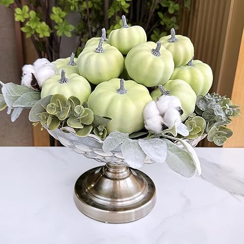 Miniatura 9 de BESTTOYHOME 12 Piezas Calabazas Artificiales Pequeñas Surtidas Verde Claro Calabazas Falsas Calabazas Decorativas de Cosecha Rústica Calabazas de