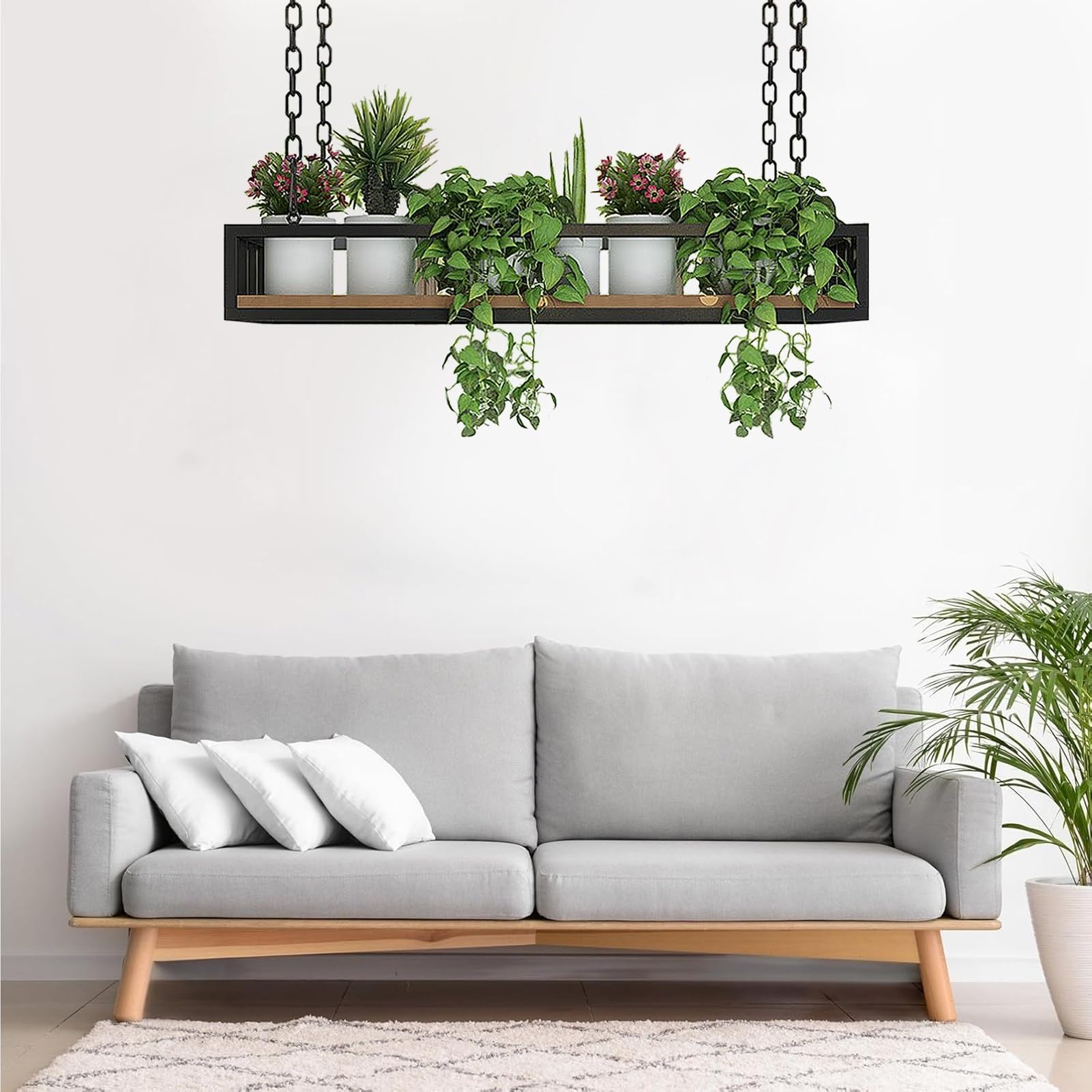 Étagères décoratives flottantes en bois suspendues au plafond pour plantes et rangement