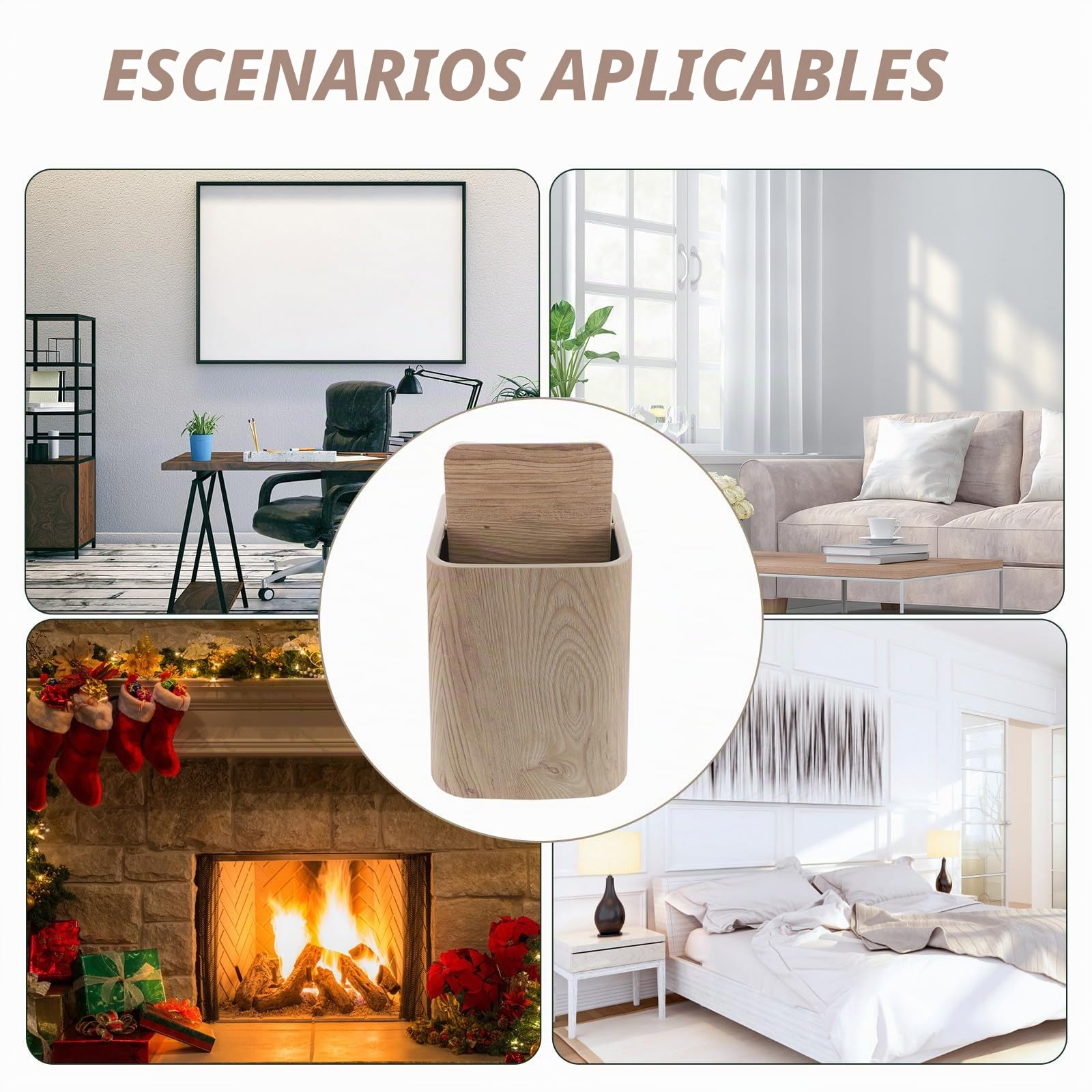 Papelera de Baño 8, 5 L Beige de Pp Imitación Madera con Tapa