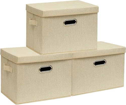 Contenedores de almacenamiento plegables grandes con tapas paquete de 3 cajas de almacenamiento plegables de tela con cubierta para uso doméstico y