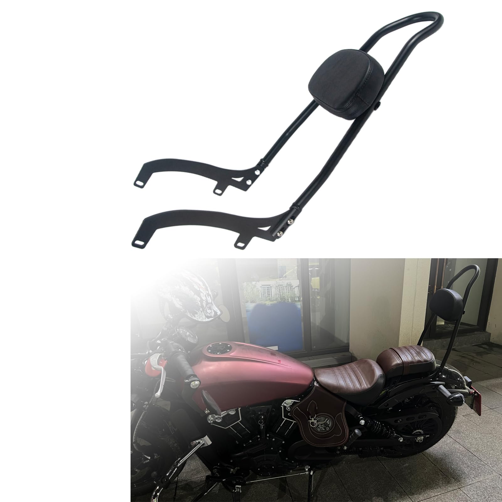 Motorcycle 24” Passenger Backrest for Indian Bobber, Rear Sissy Bar for Indian Scout Bobber Bobber Sixty Bobber Twenty Rogue (2018-2024)