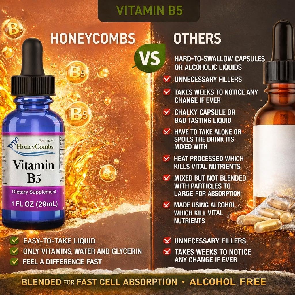 HoneyCombs Vitamin B5 Liquid Drops, Pantothenic Acid Supplement, Vegan 1oz — Amazon image 7
