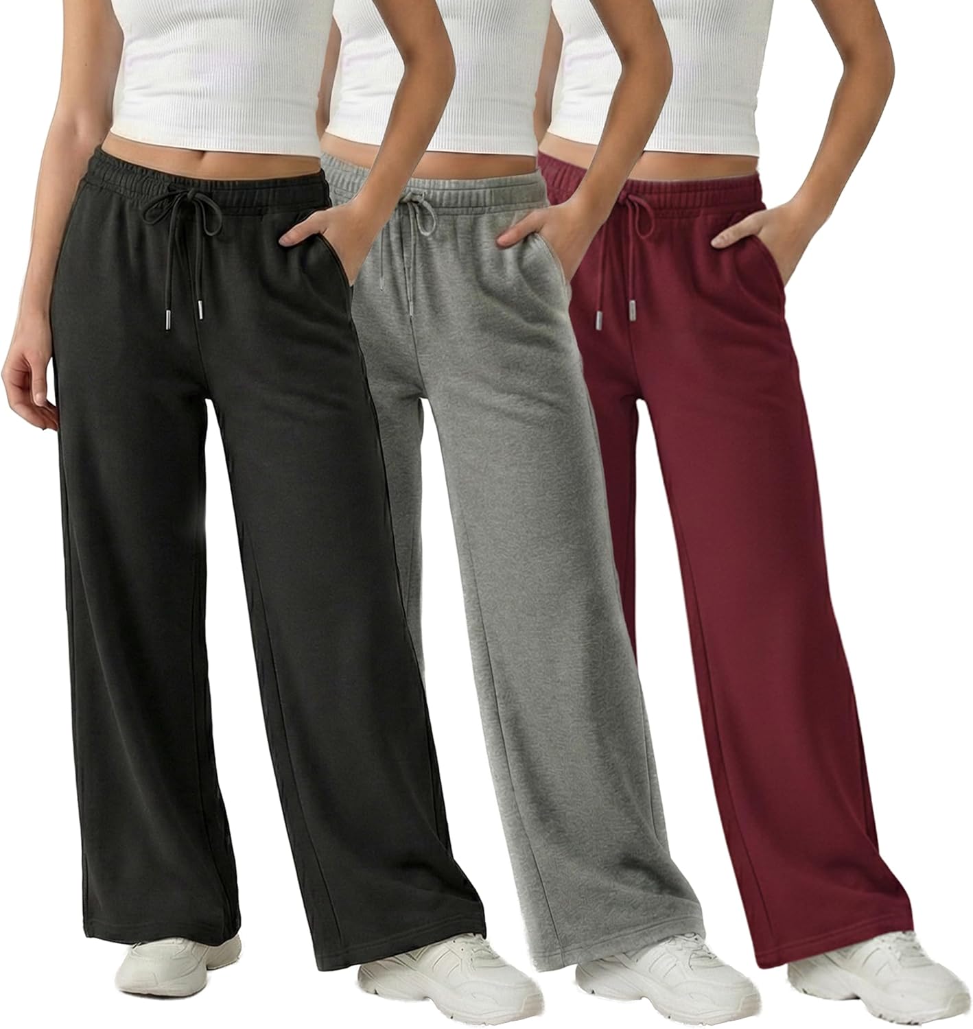 Common Stitch 3 Pack Sweatpants Women, Wide Leg Womens Sweatpants, Workout - Yoga Pants (Available in Plus)