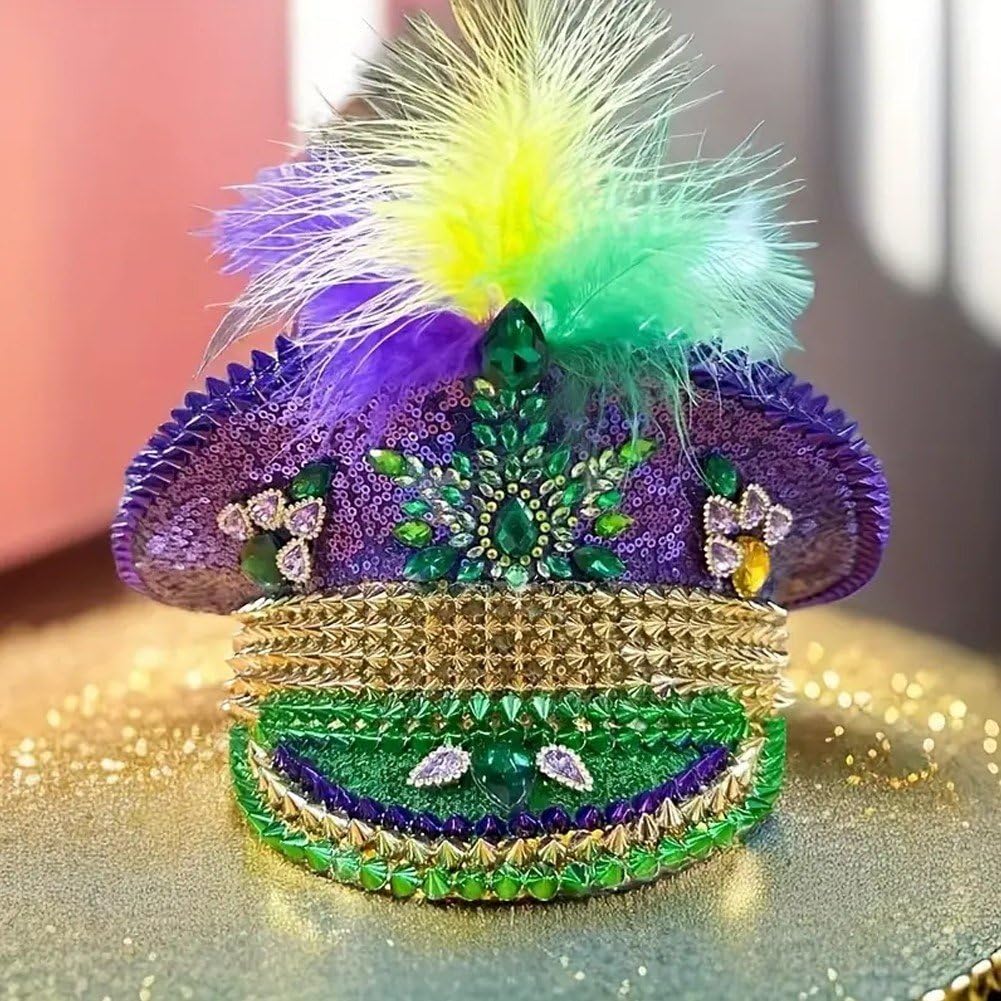 Hrippy Cappello Mardi Gras Berretto Militare Cappelli in Maschera Piuma Costume di Carnevale Cappello Steampunk Sergente Cappello Festival Copricapo