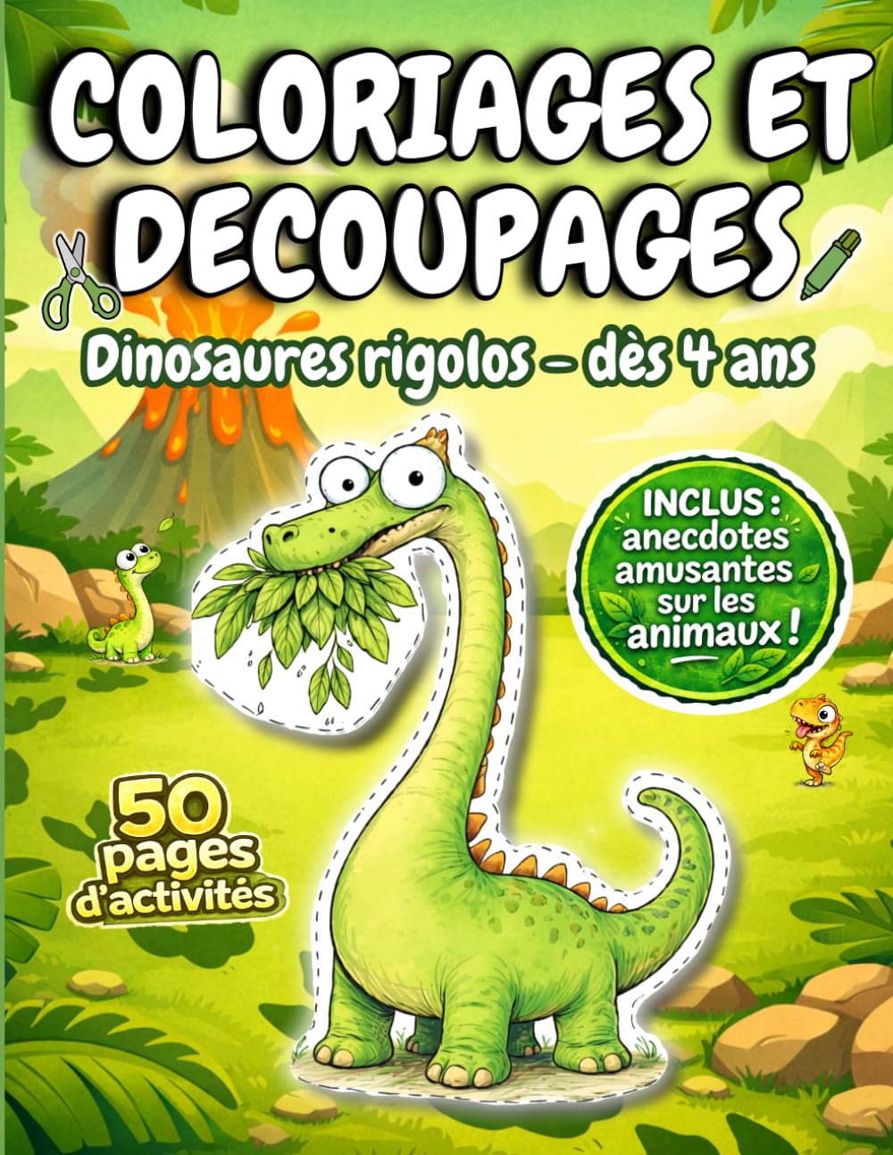 coloriages , histoires et découpages sur les dinosaures, dès 4 ans: apprendre et créer : cahier d'activités manuelles de coloriage et découpage éducatif avec petites histoires