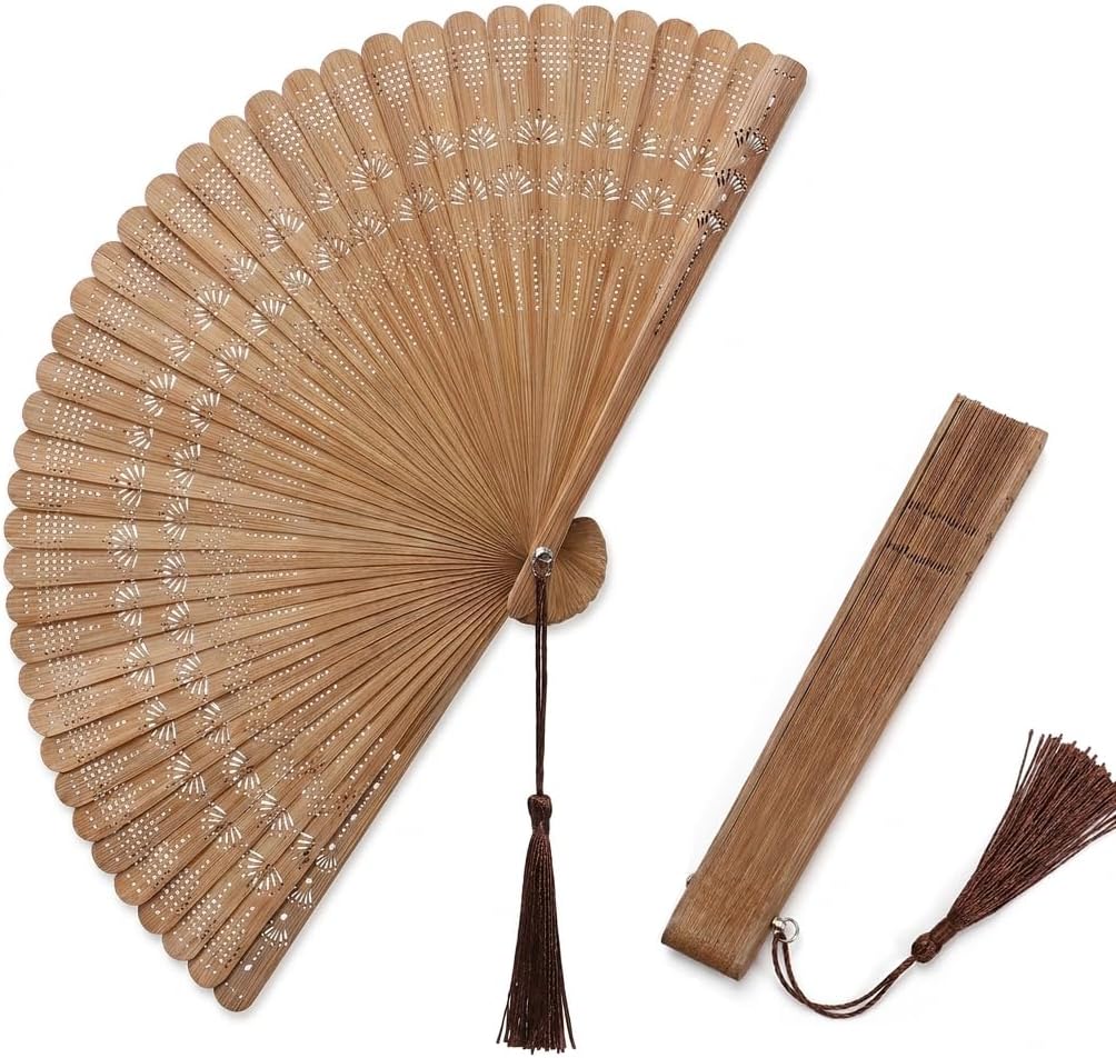 DOITOOL Wooden Hand Fan Foldable Bamboo Handheld Folding Fans for Women