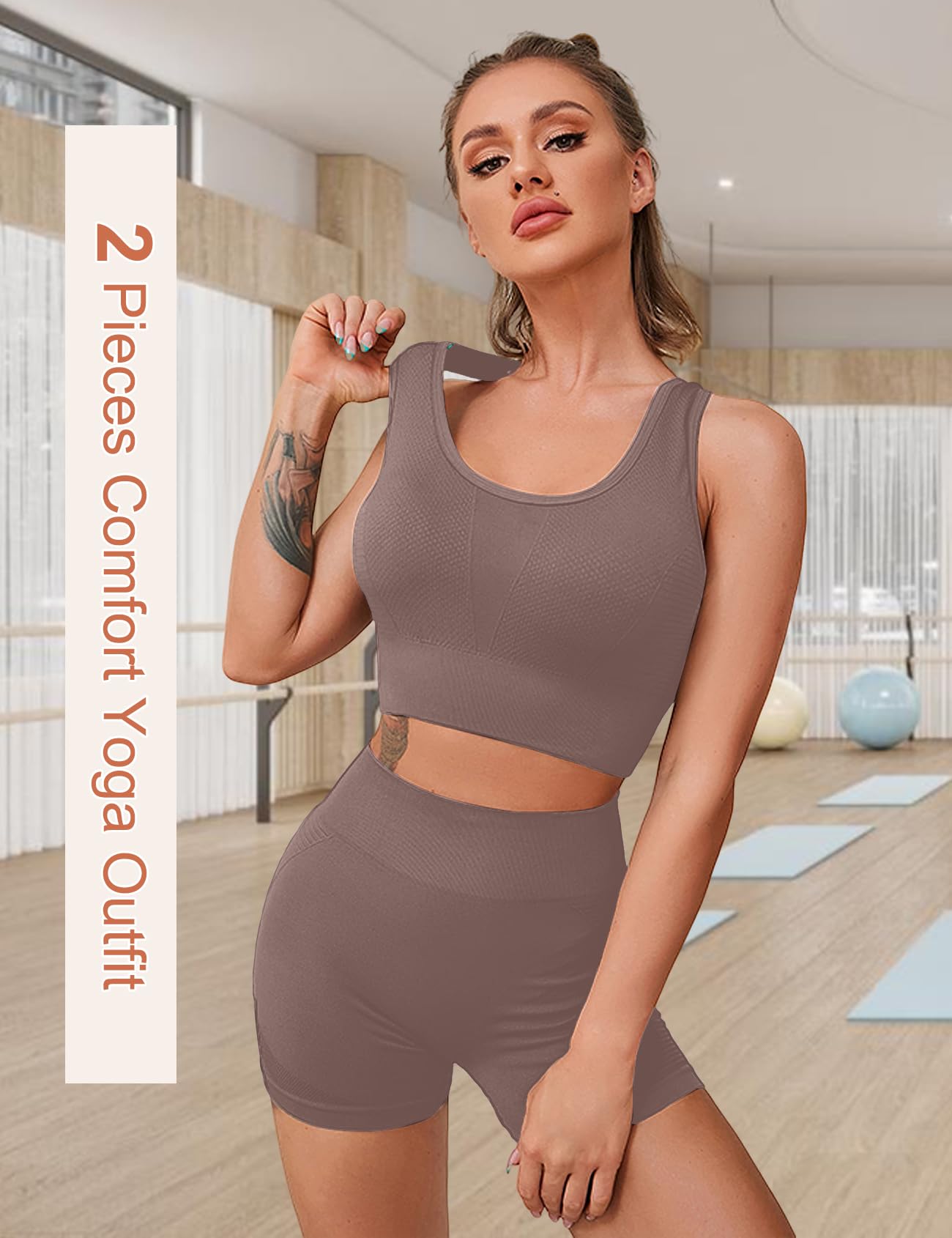 HANERDUN 2 Piezas Conjunto Deportivo Mujer Conjuntos Deporte Ropa Deportiva Yoga Gimnasio Verano