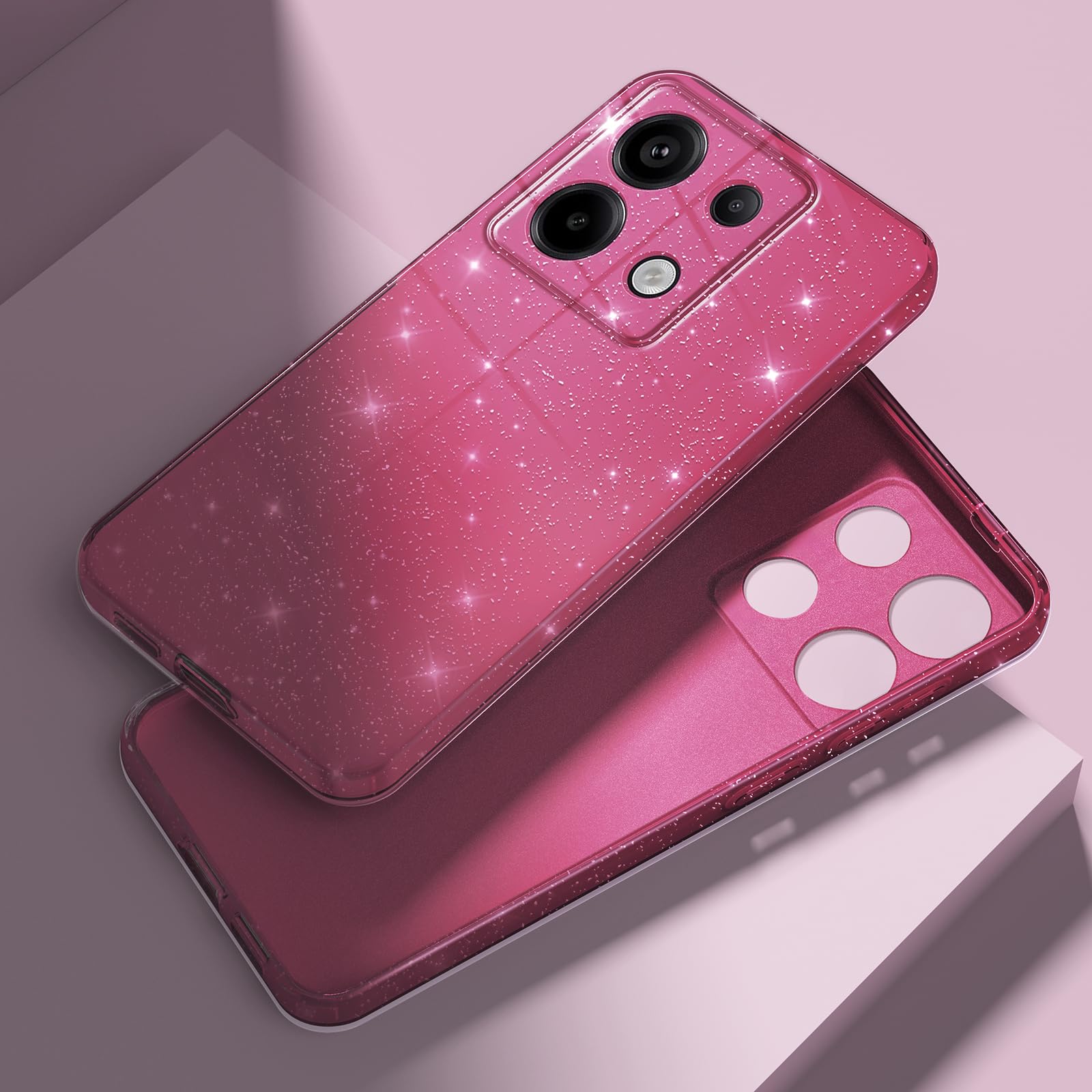 Custodia Con Glitter Per Xiaomi Redmi 13 4G / Poco M6 4G, Silicone TPU Rosa, Antiurto E Anti-impronte