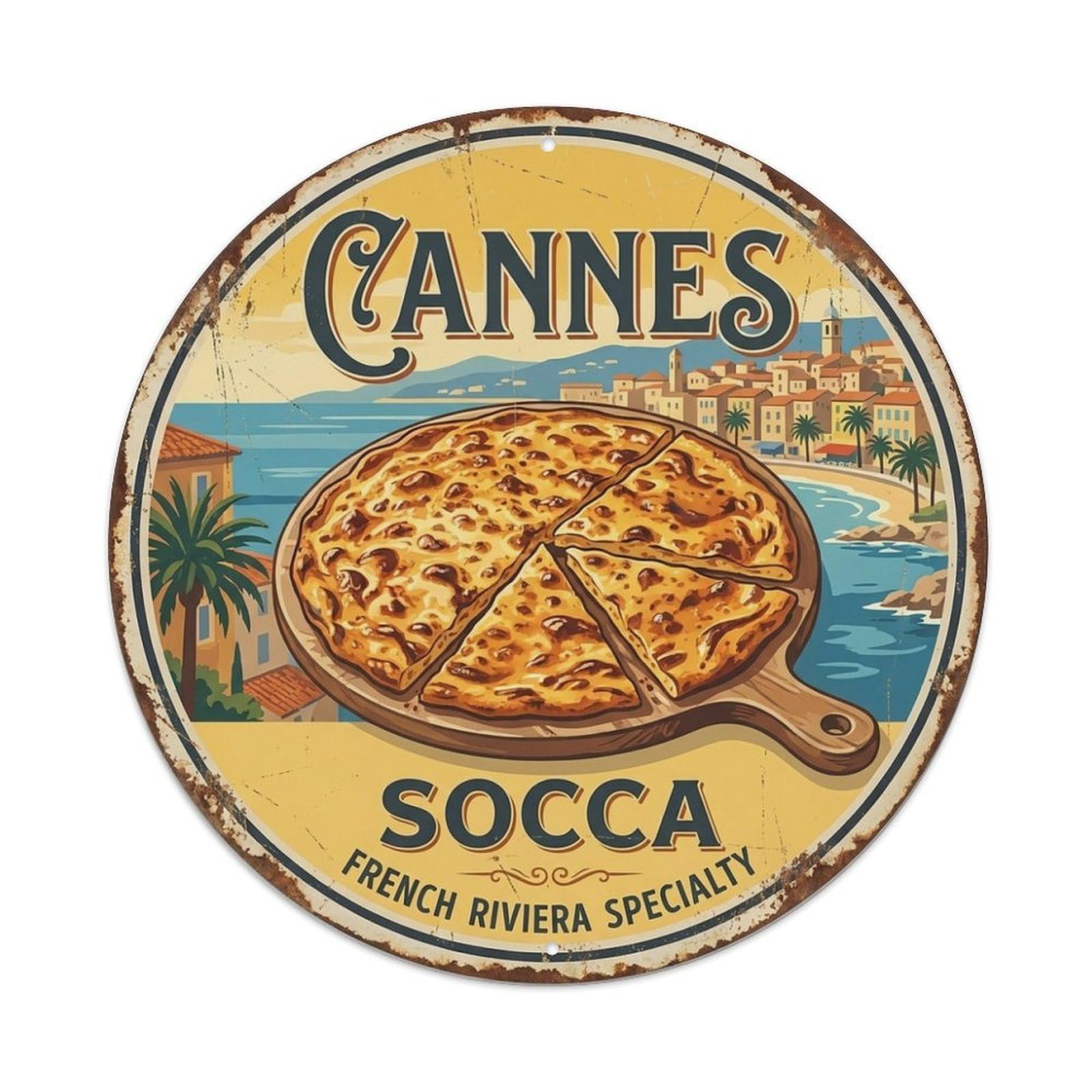 Socca of Cannes French Riviera Cuisine Travel Vintage Metal Tin Sign
