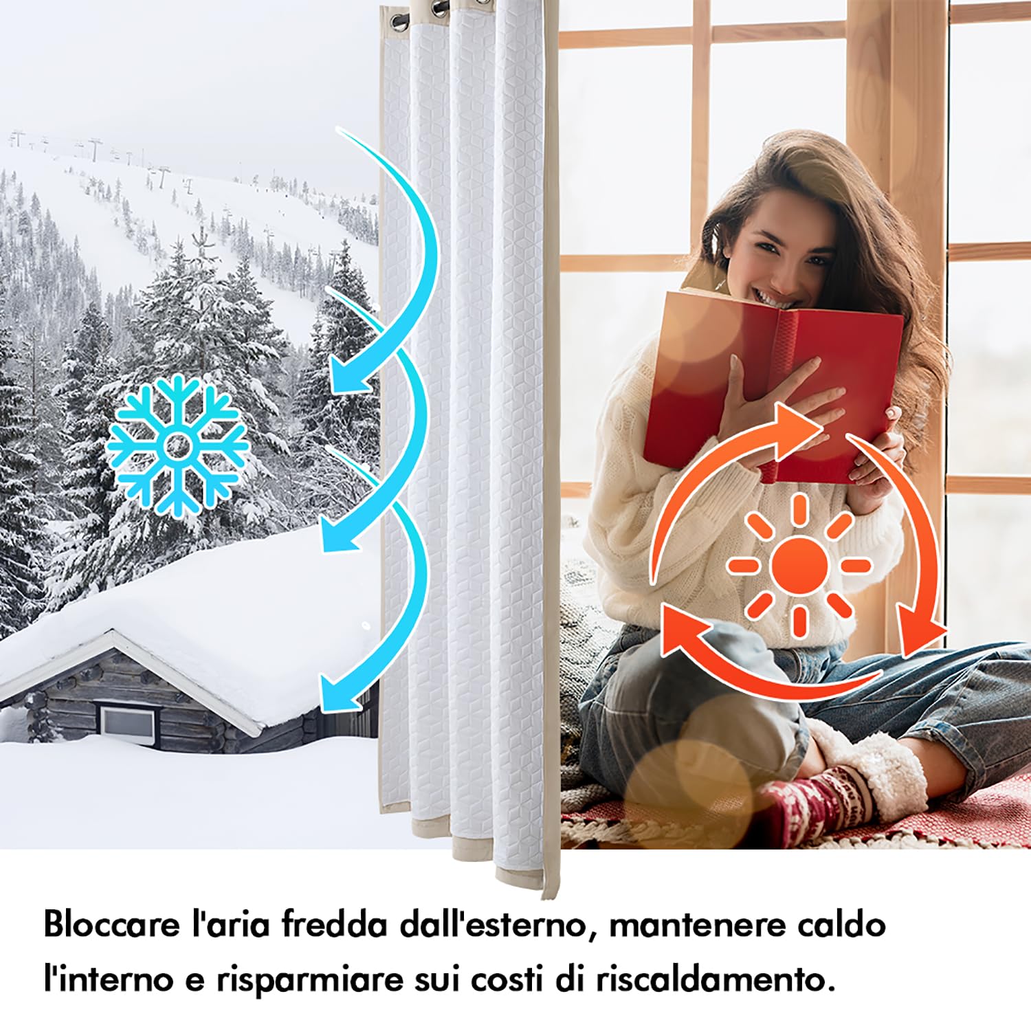 MIULEE Tenda Termica Isolante Freddo e Caldo, Tende Doppio Strato con Anelli Tende Termiche Isolanti per Interni, Beige Tenda per Porta Inverno Termica, 1 Pezzo L 132 x A 260 CM | Tenda termica trapuntata a doppio strato per porte di casa, oscurante, isol