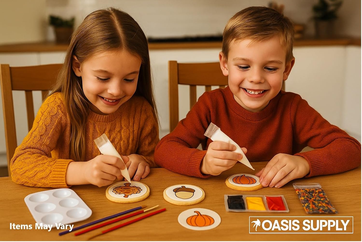 Oasis Supply Yummy Doodle Kit Thanksgiving Cookie Decorating Kit for Kids – 12 Edible Stencils, Food Colors, Icing, Brushes, Sprinkles & Tools – DIY Paint Cookies – Fun Activity for Children