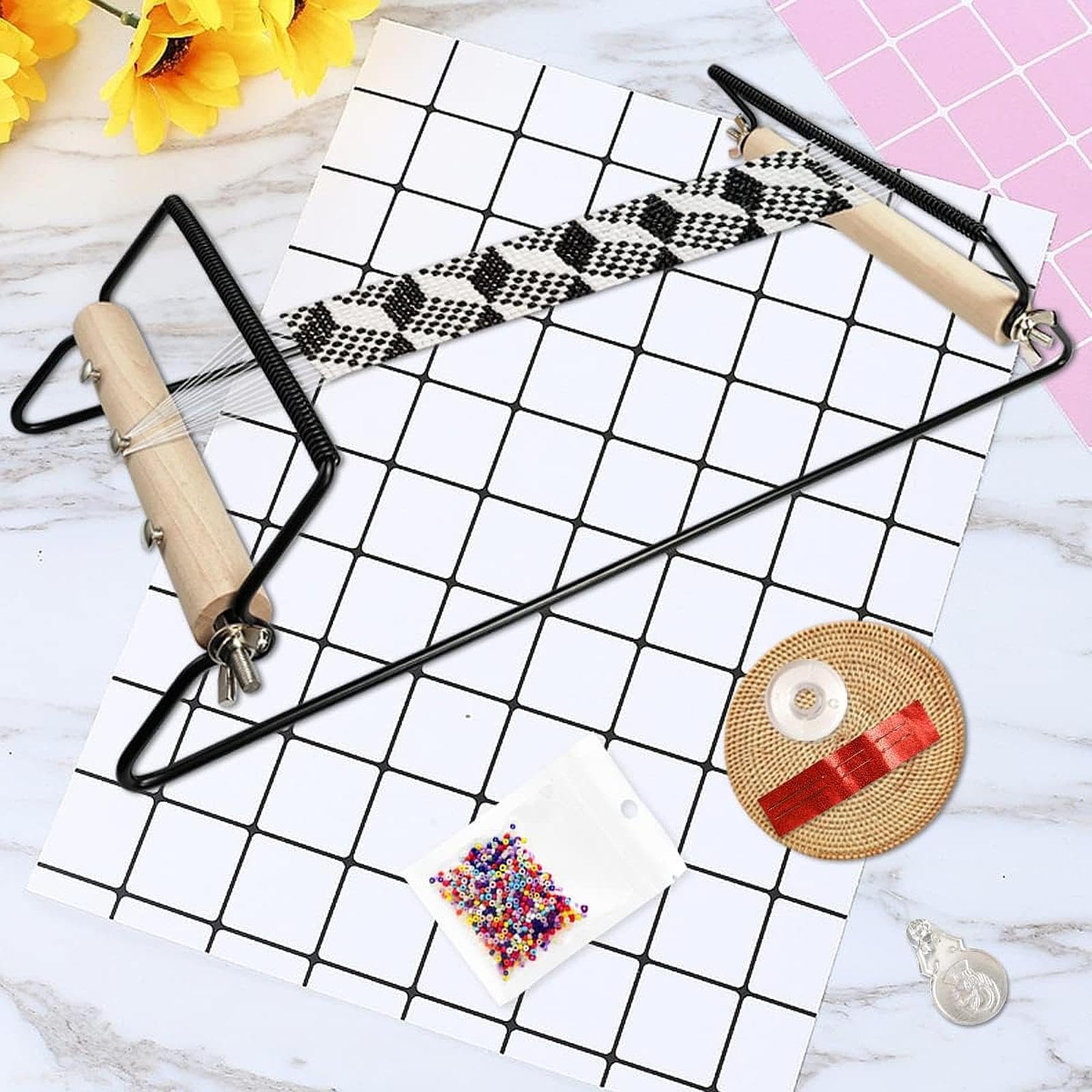 predolo Bead Loom Set Metallrahmen Perlenwebrahmen Schmuckwerkzeug Zubehör Beading Faden mit Perlen für Erwachsene Anfänger Kinder Geschenk Hobby Basteln