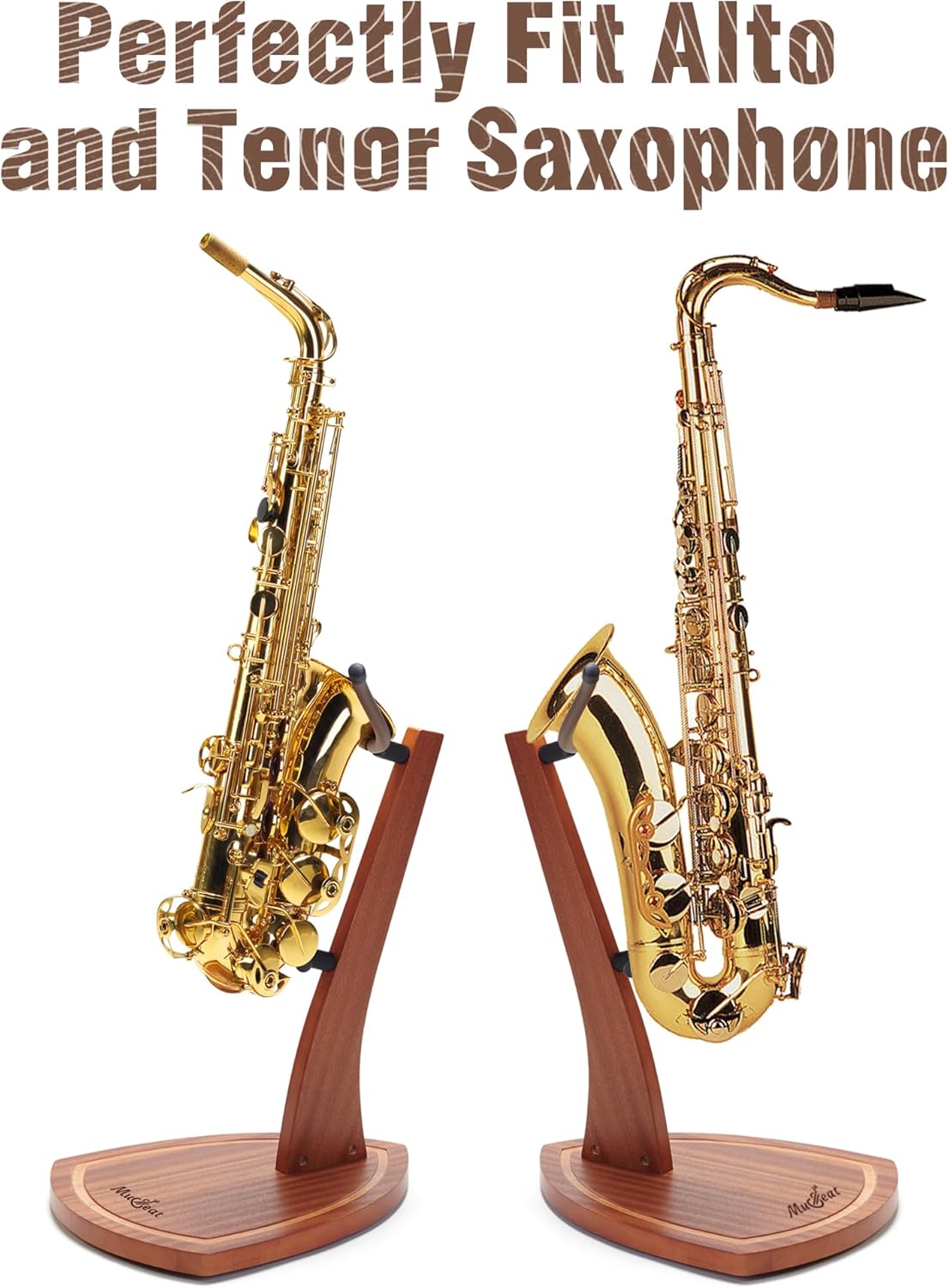 Saxophone Stand, Saxophone Stand for Alto and Tenor, Mahogany Hardwood Alto Sax Stand with Soft Silicone Yokes, Handcrafted Wooden Tenor Saxophone Holder for Home Studio Display
