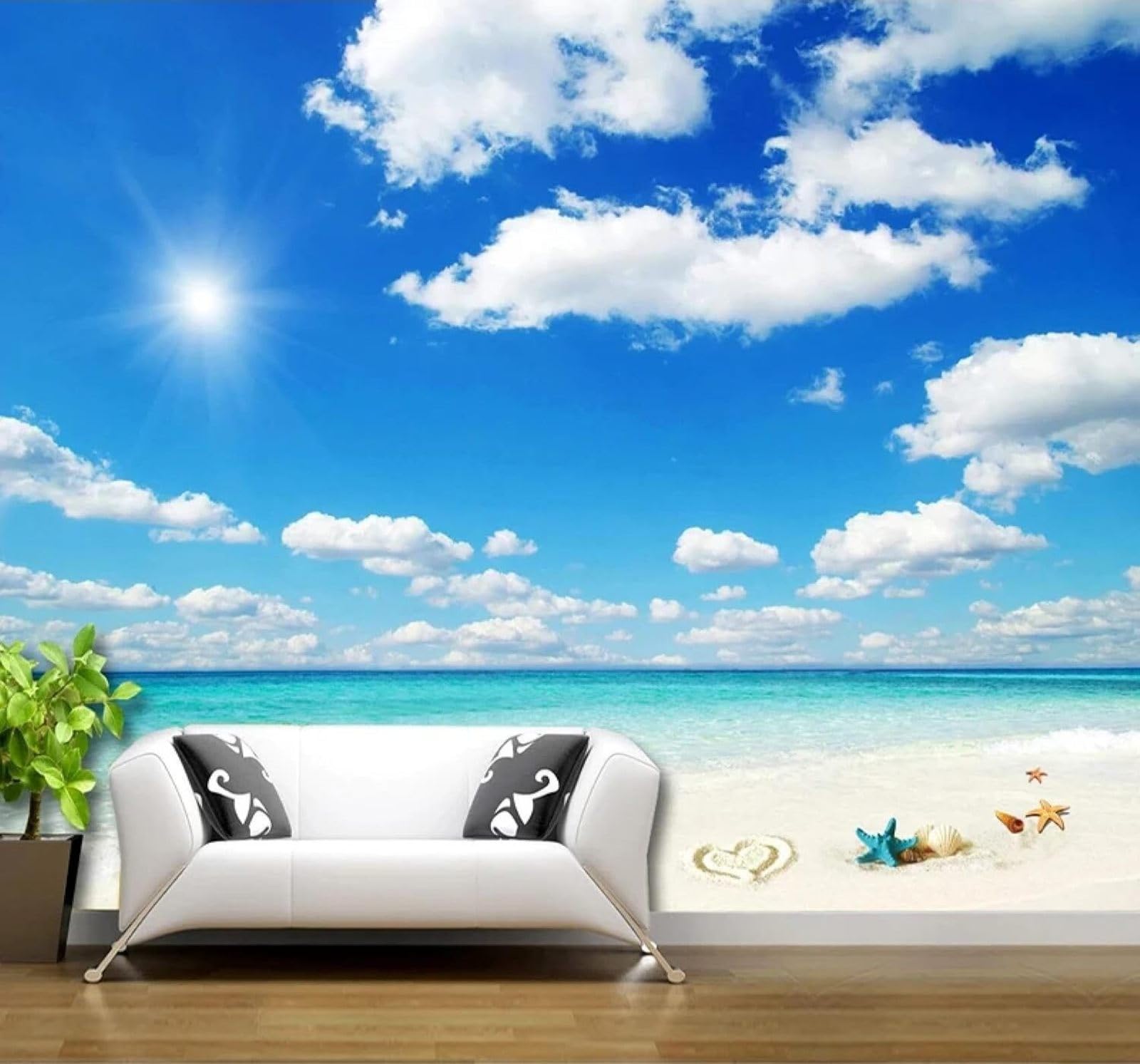 XLMING Blue Sky White Clouds Coast Beach Scenery 3D Wallpaper Luxury Home Dining Decor Paste Sofa Living Room The Wall for Bedroom Mural-400cm×280cm
