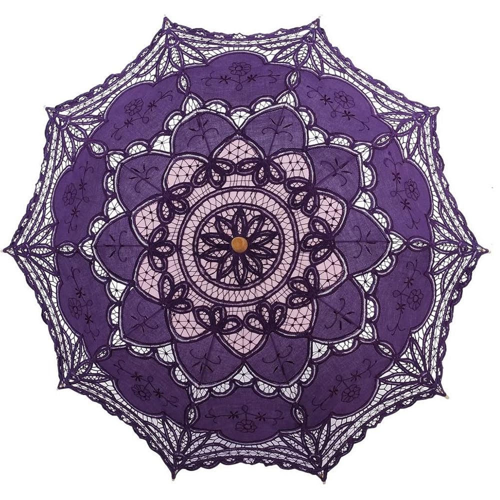SQOIKOS Lace Parasol Umbrella Vintage Wedding Bridal Lace Umbrella for Decoration Photo Tea Party 32 Inch Adult Size