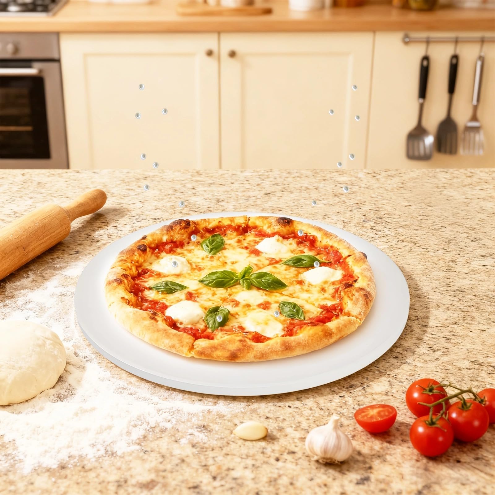Pizzastein, runder Cordierit Pizzastein für Grill, elfenbeinweißer Backstein mit Hitzebeständigkeit bis 1.400 ℉ für Ofen und BBQ