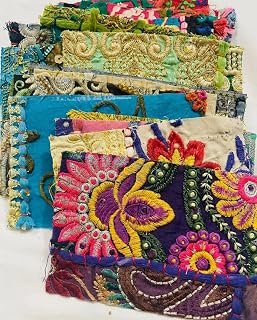 Vintage Patchwork Fabric Scraps Boho Remnants Handstitched Embroidered Fabric Scraps Charm Pack 5x5 20pcs Fat Quater Bundle Swatches Junk Journal Assorted Color (4X4 30PCS)