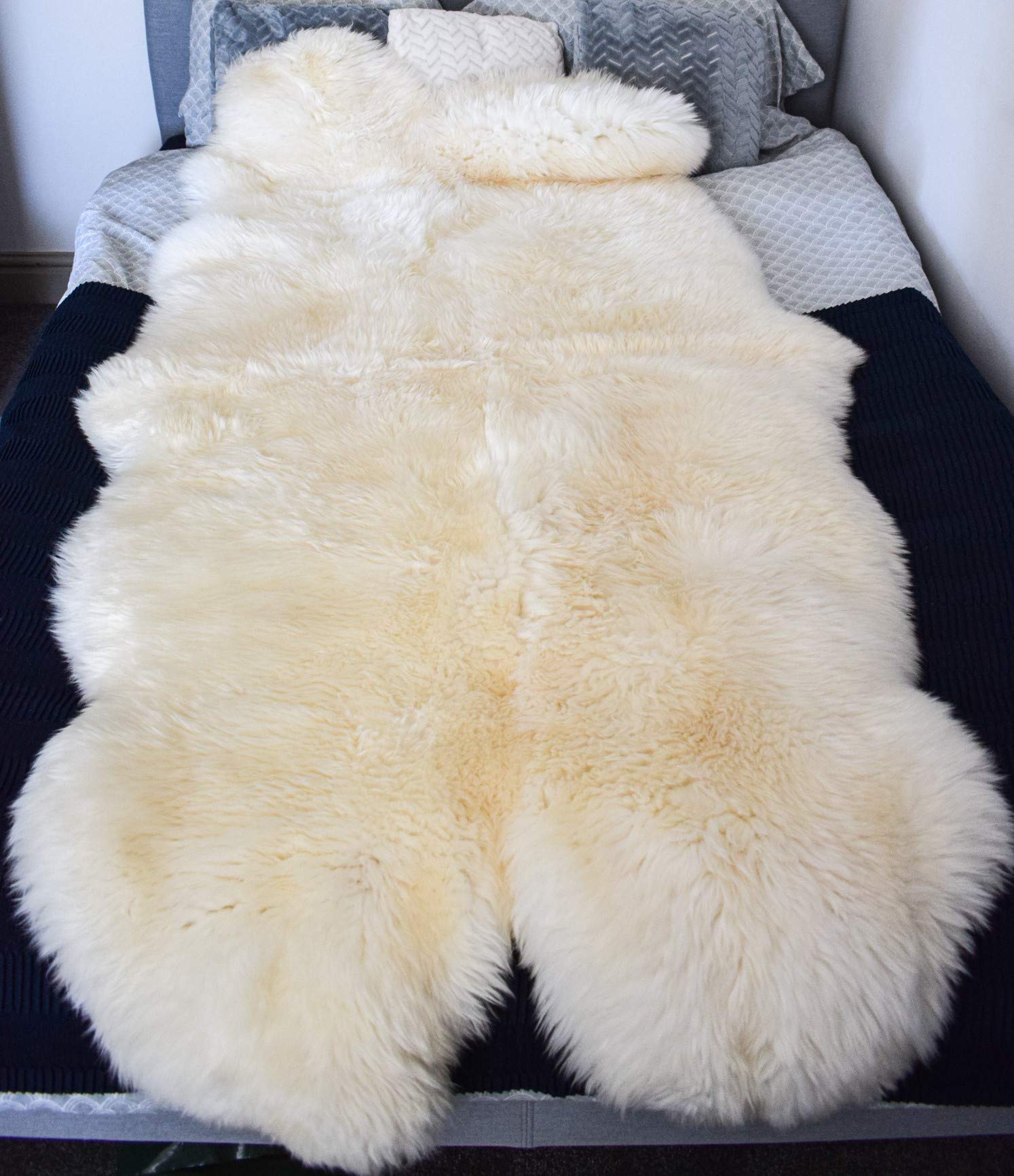 Alfombra de piel de oveja natural, suave, esponjosa, gruesa y peluda, de piel de oveja de 4 pelos