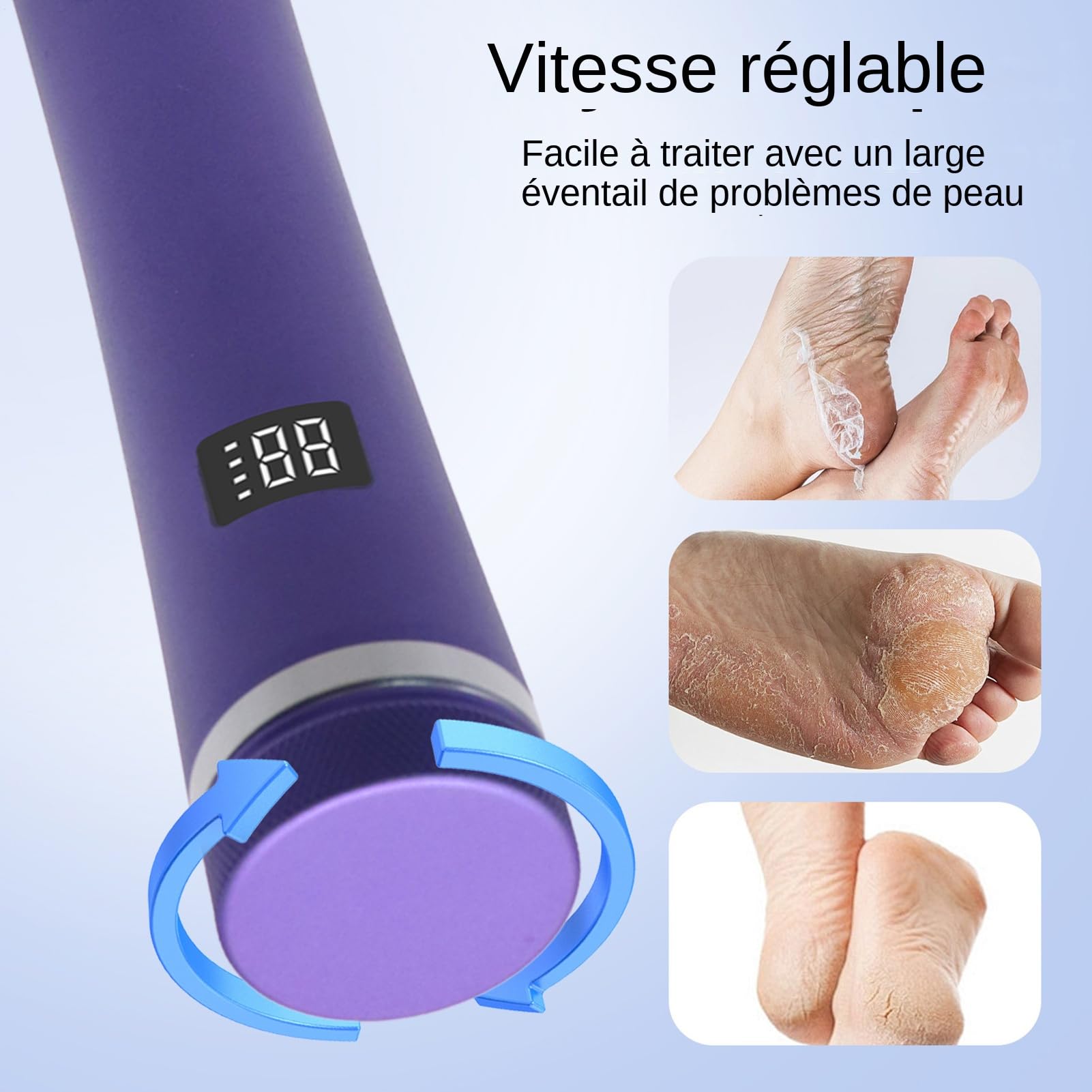 Pédicure Électrique Anti-Callosités Pieds Secs | Appareil de Soin des Cors Réglable,Râpe pour Talons Rechargeable 12 Vitesses - Soin des Pieds Peau Morte à Domicile Pédicure Femmes & Séniors Voyage