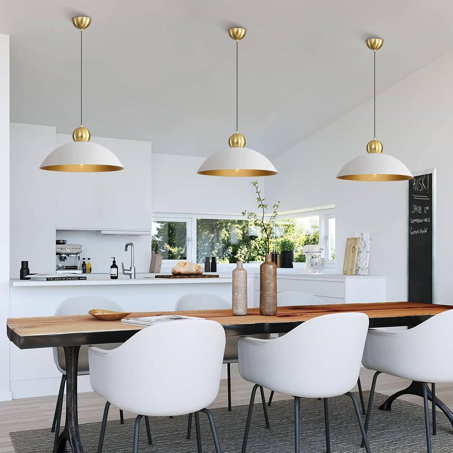 18 Inch Large Pendant Lights Kitchen Island Farmhouse Pendant Light with Adjustable White Dome Hanging Light Fixtures for Over Sink Dining Room Bedroom Hallway, ETL Listed