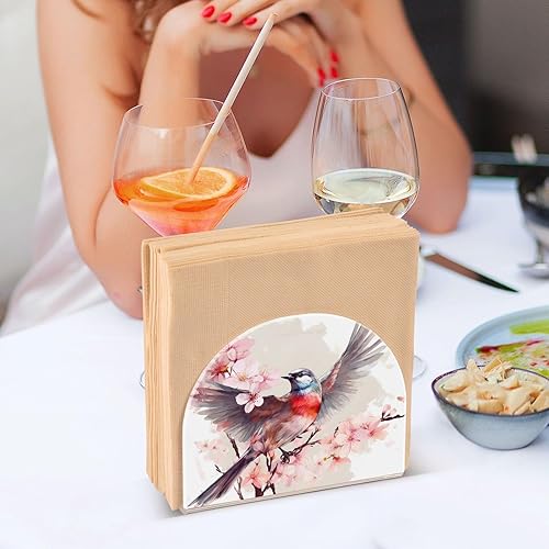 Miniatura 7 de Servilletero de acrílico con diseño de flores rosas y pájaros, moderno, decorativo, para mesa, cocina, oficina, restaurante