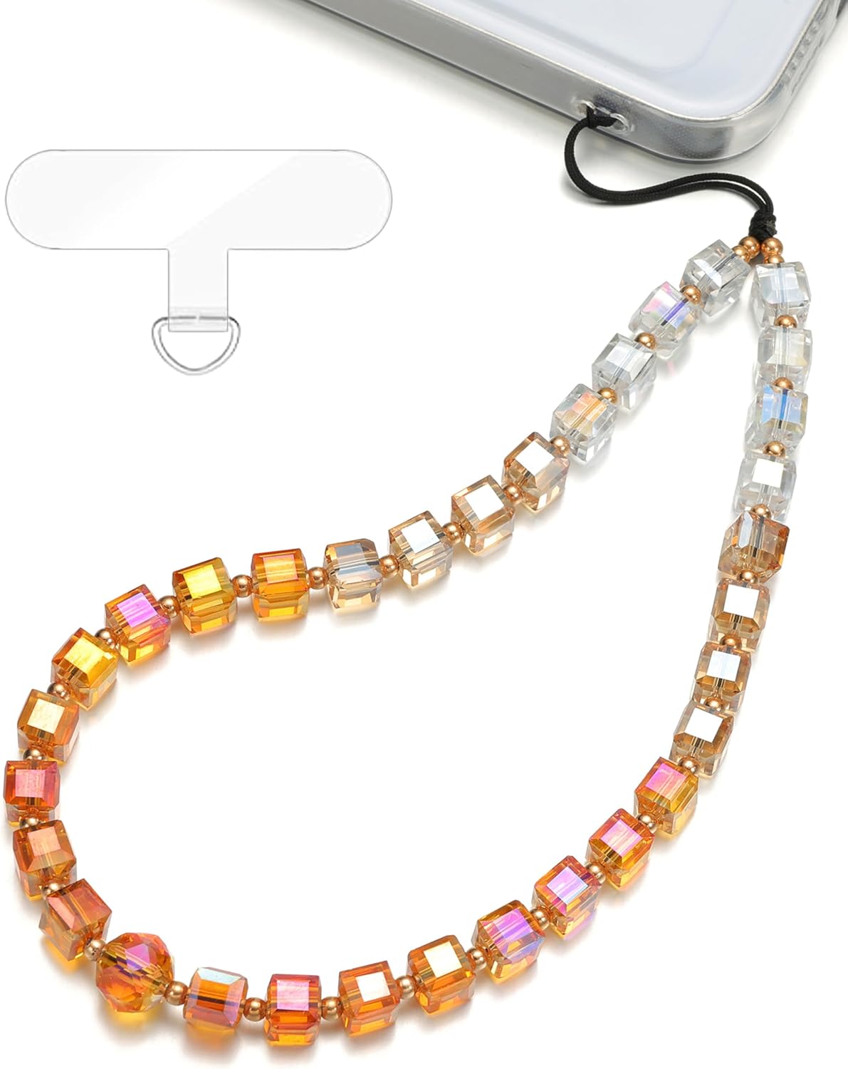 Crystal & Pearl Phone Charm Wrist Strap, Beaded Lanyard Wristlet Chain, Hands-Free Bracelet Strap for Phone Cases