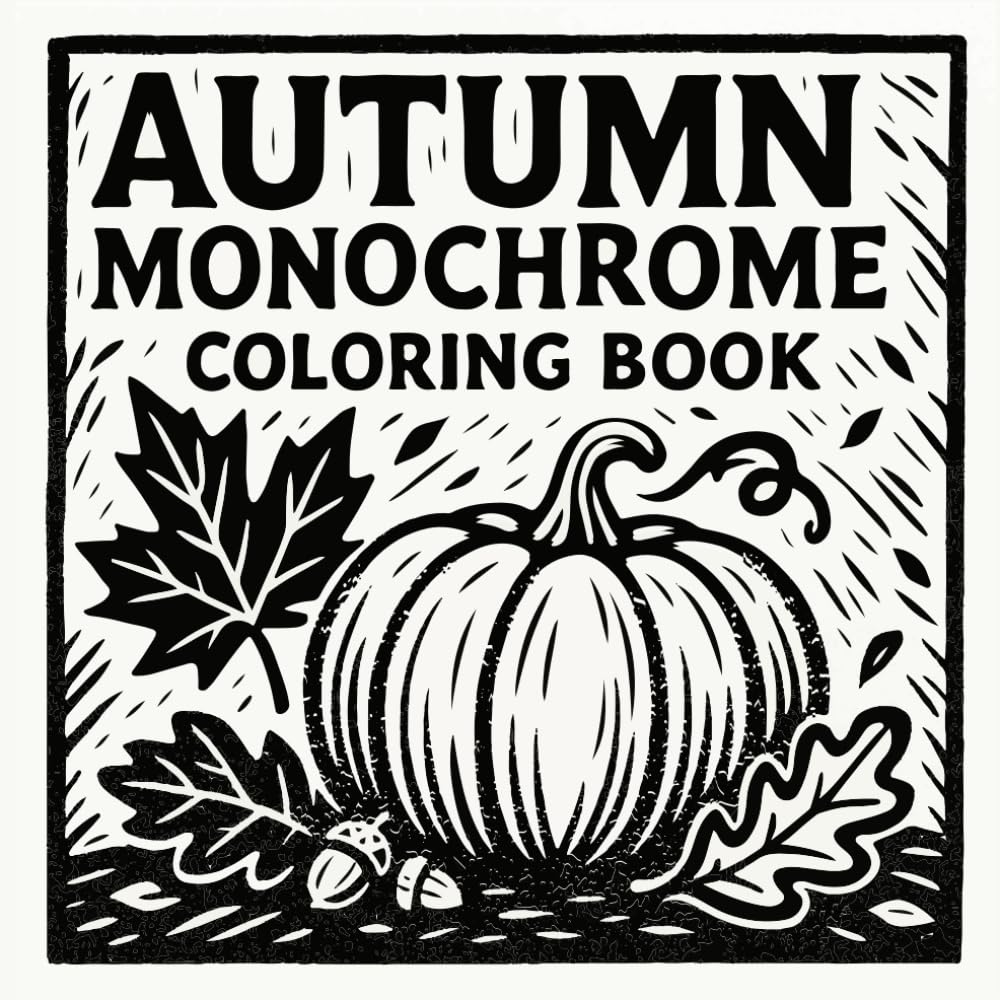Autumn Monochrome Coloring Book: Bold Seasonal Designs Featuring Pumpkins, Leaves, Acorns, Cozy Scenes, Woodland Elements & Relaxing Creative Fun
