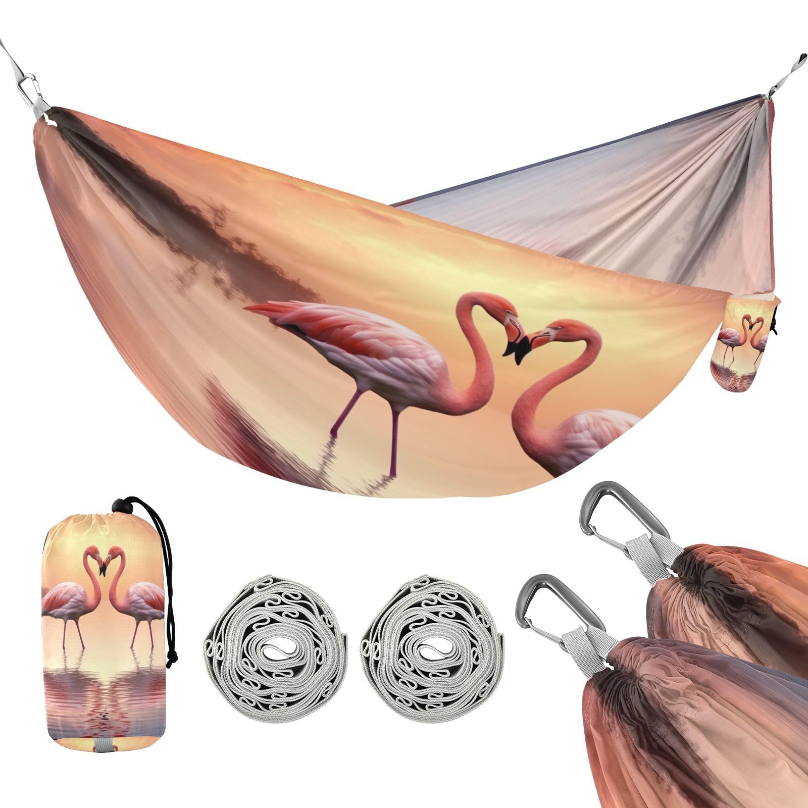 SDMKA Flamingos Pattern Camping Hammock, 330 lbs with 2 Tree Straps, Carry Bag, Single Portable Hammock for Outdoor/Indoor, Hiking, Beach, Backpacking, Travel