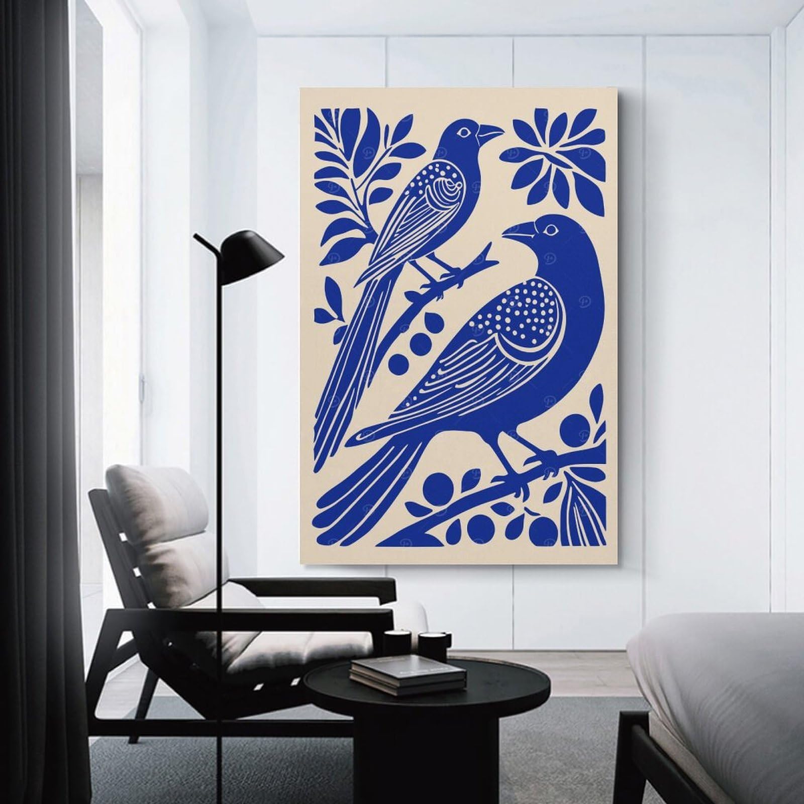 Junmoney Blue Bird Illustration Canvas Wall Decor, 20x30inch(50x75cm), for New Homes, Bedrooms Or Workspaces, Gift Idea for Housewarming And Birthdays