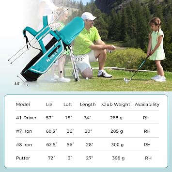 ULTIMATE Junior Complete Golf Club Set, Right Handed Kids Golf Clubs Set with 4/6 Golf Clubs & Versatile Stand Bag, Rain Hood for Ages 5-7, 8-10, 11-13 Boys Girls