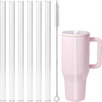 Replacement Straws Set for Hydrojug Traveler 40 Oz | Reusable Plastic Straws, 6 Straws & 1 Cleaning Brush, 8.5 Inch Size, Comfortable Smooth Drinking