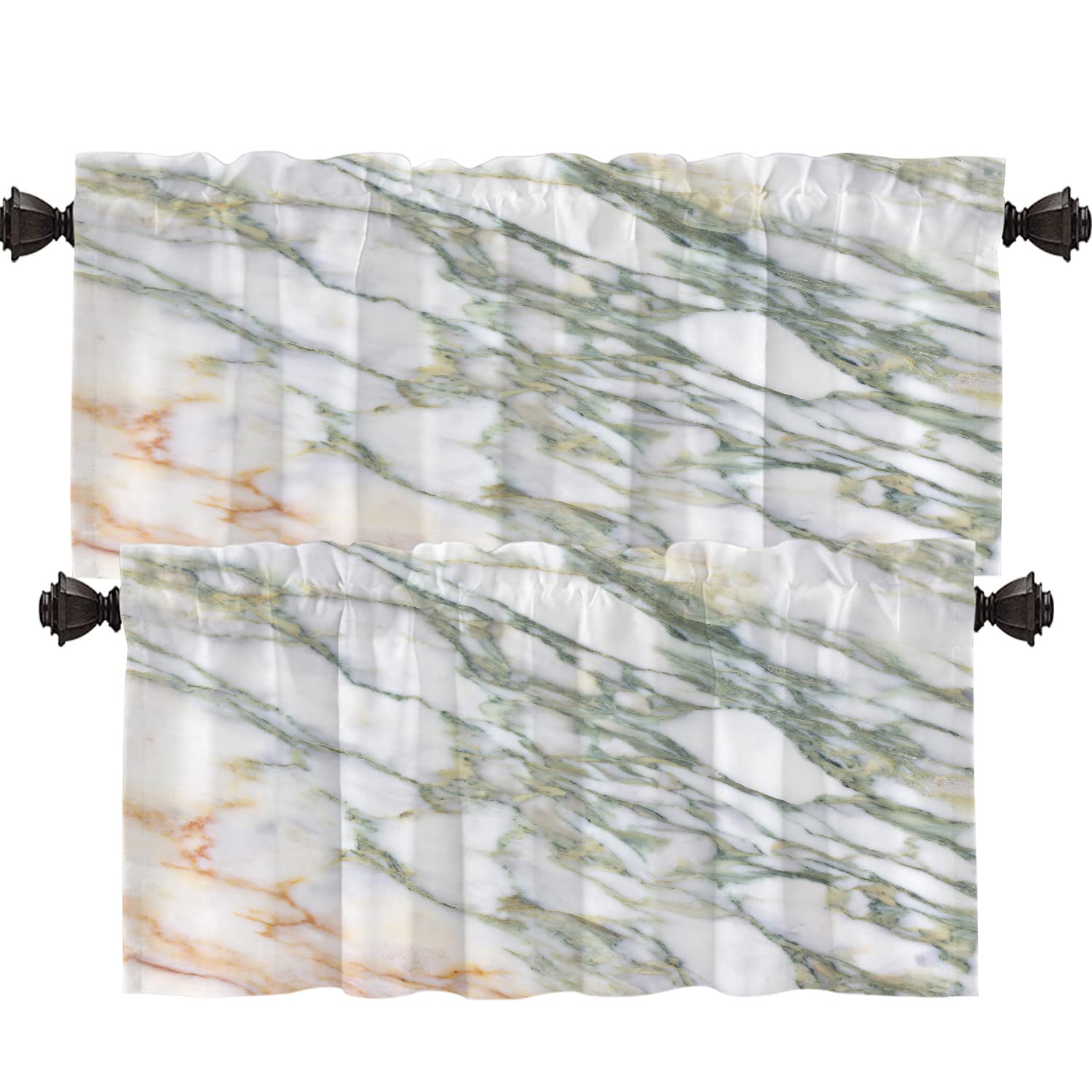 Shrahala Marble Kitchen Decor Valances Half Window Curtain, Abstract Grey and White Marble Pattern Kitchen Valance for Window Ink Printing Kitchen Valances Curtains for Kitchen Decor 52x18 inch