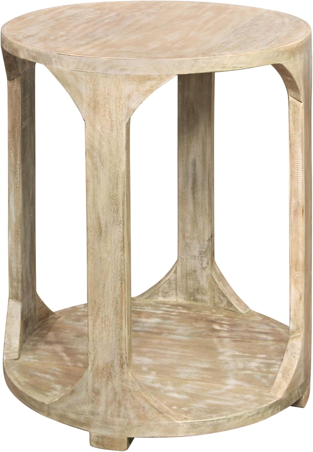 Moti Jenna Round End Table with Shelves in Coastal Natural Solid Wood