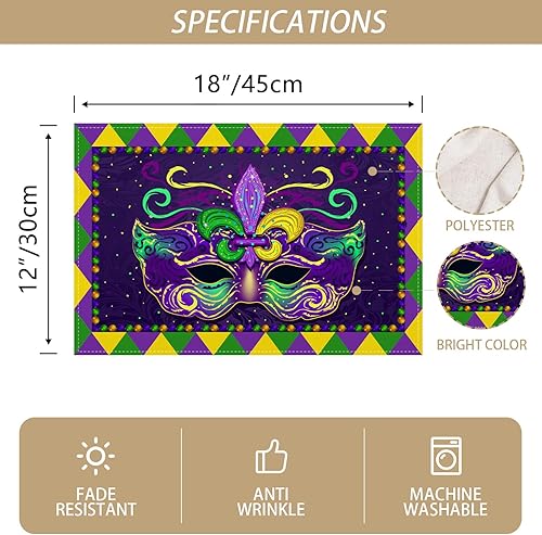 Miniatura 9 de Rvsticty Camino de mesa de lino Mardi Gras de Nueva Orleans Brasi mantel de carnaval de martes gordos decoraciones y suministros para mesa de cocina