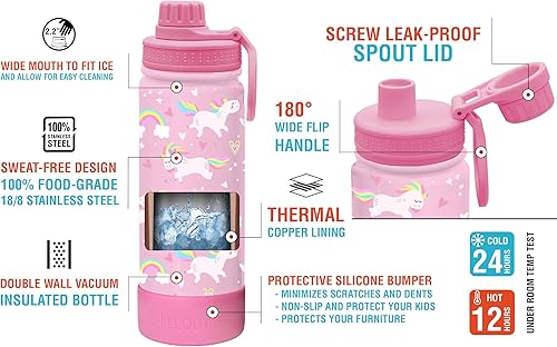Miniatura 3 de CHILLOUT LIFE Botella de agua aislada para niños de 17 onzas para la escuela con tapa de boquilla a prueba de fugas y lindos adhesivos impermeables,