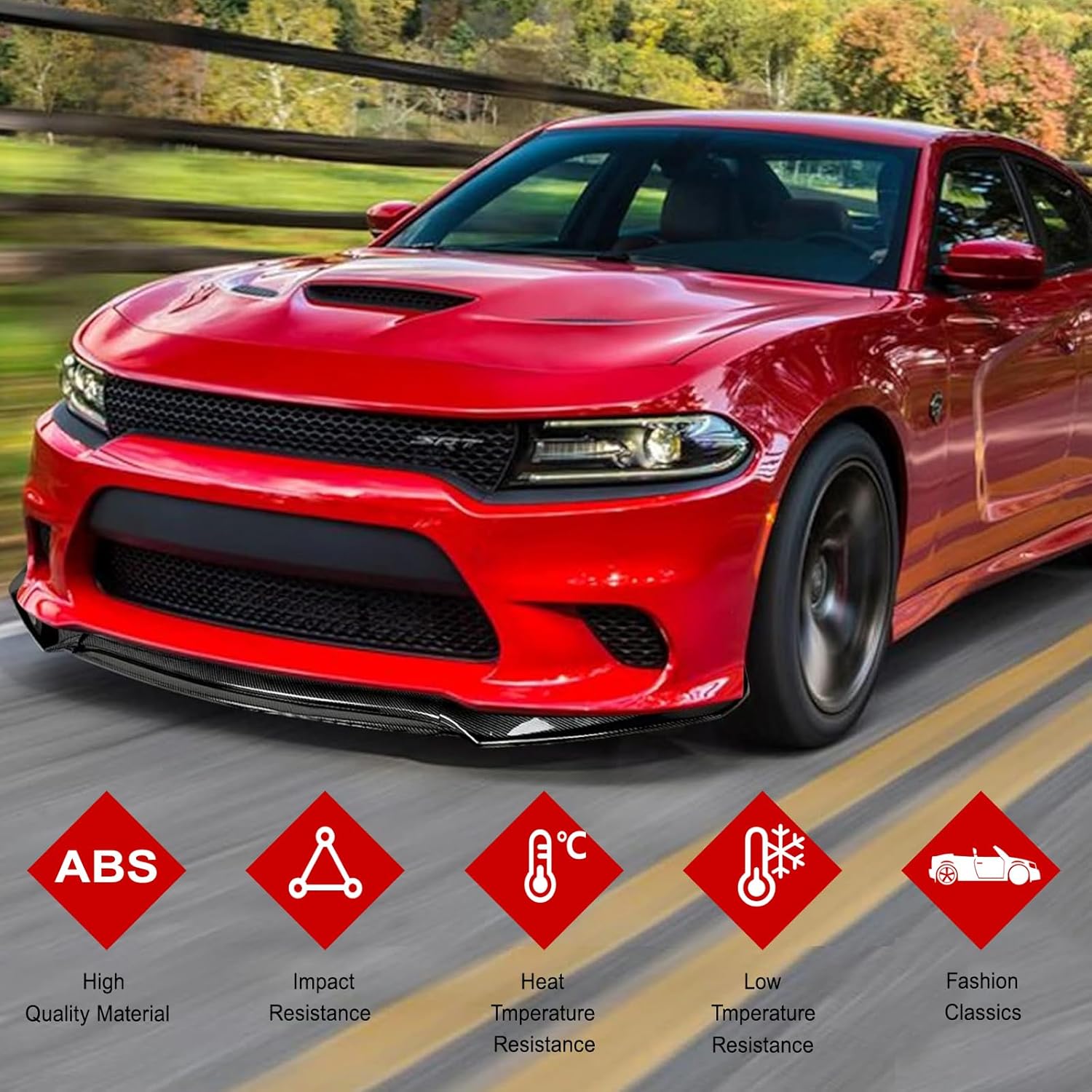 Charger Front Bumper Lip Fits for 2015-2023 Dodge Charger 7.5th Gen LD GT R/T SRT Hellcat/Scat Pack Daytona Air Chin Spoiler Body Kit Carbon Style (Not Fits SE SXT Widebody)