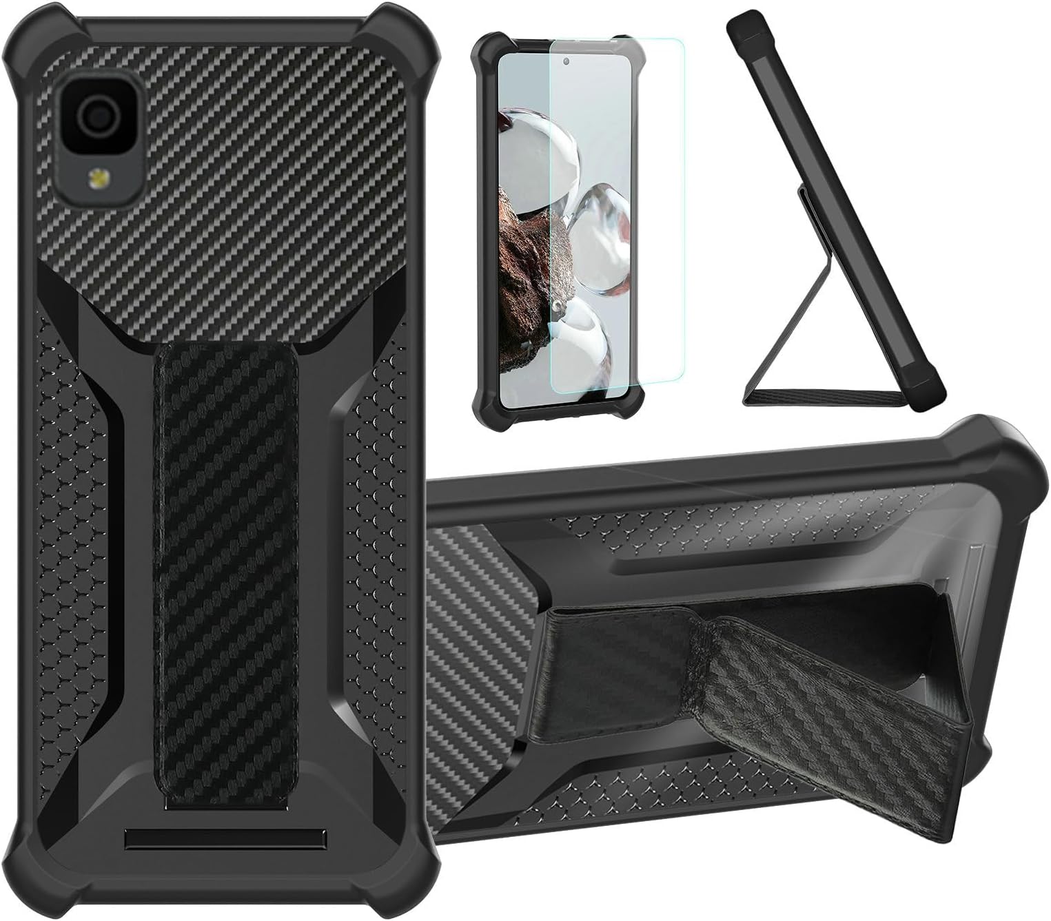 Case for TCL 30 Z 30Z 4G Phone Case Stand Cover [with Tempered Glass Screen Protector] Hybrid Case [Folding Support Magnetic] [Frosted Anti-Fingerprint] Black