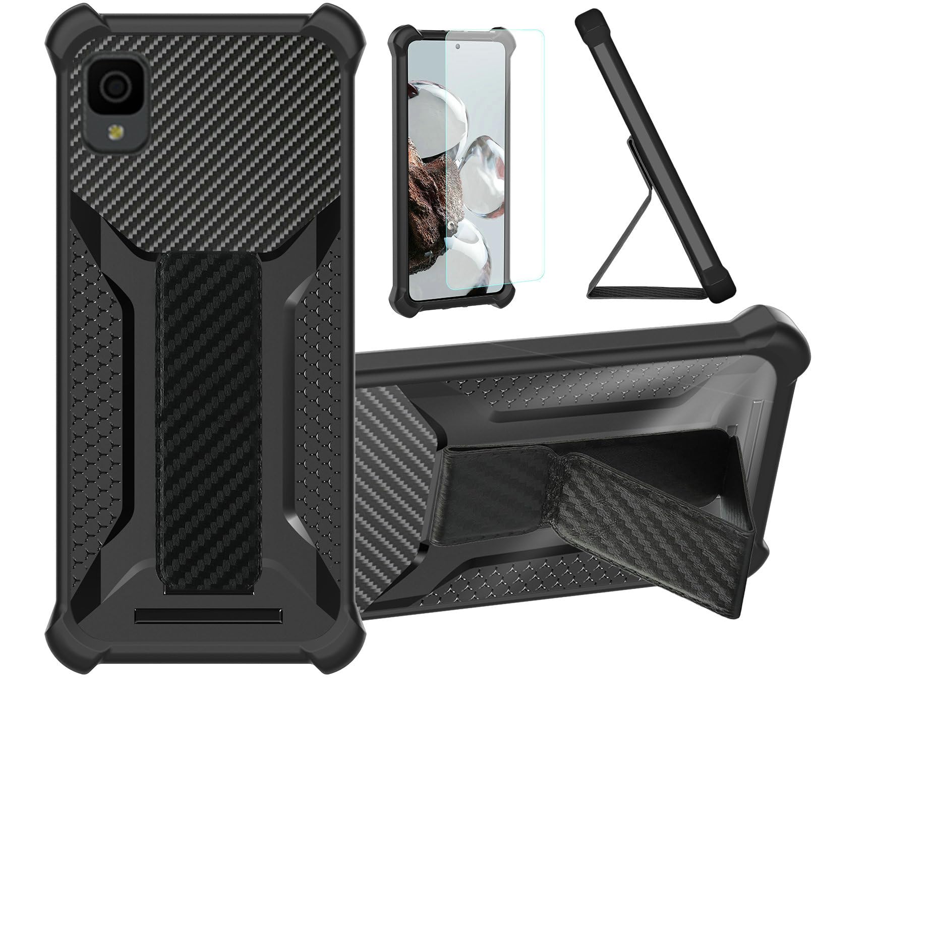 Case for TCL 30 Z 30Z 4G Phone Case Stand Cover [with Tempered Glass Screen Protector] Hybrid Case [Folding Support Magnetic] [Frosted anti-fingerprint] Black