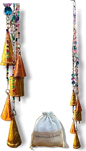 Siddhivinayak Overseas Campanas decorativas de metal de vaca dorada, de latón y hierro vintage, decoraciones colgantes de campana para decoración de