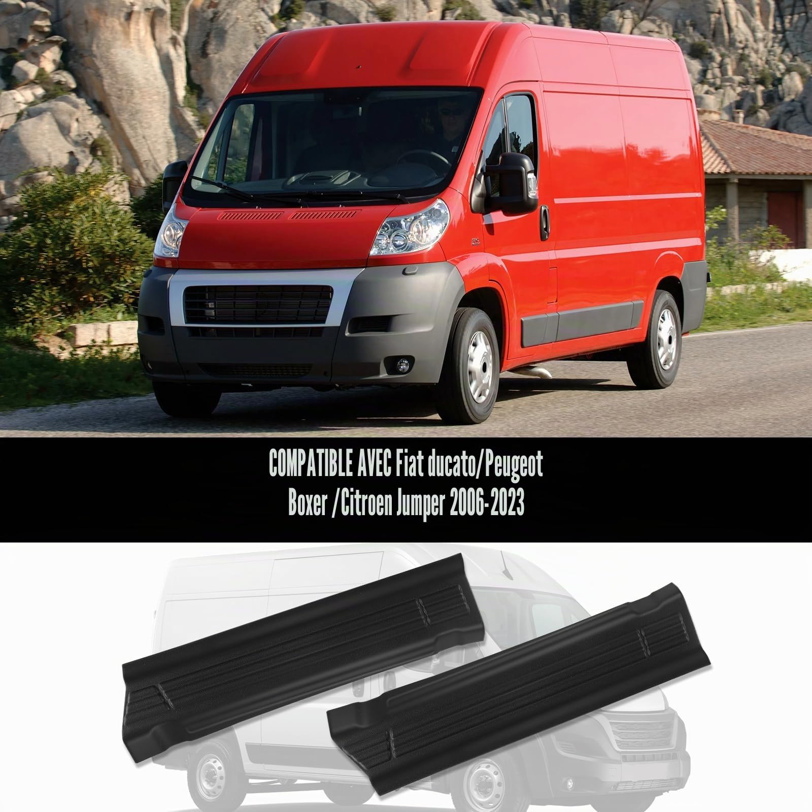 2PCS Plaques de seuil de porte en plastique de remplacement pour Fiat Ducato/Peugeot Boxer/Citroen Jumper 2006-2023, Protection latérale ABS pour seuil de porte gauche et droit