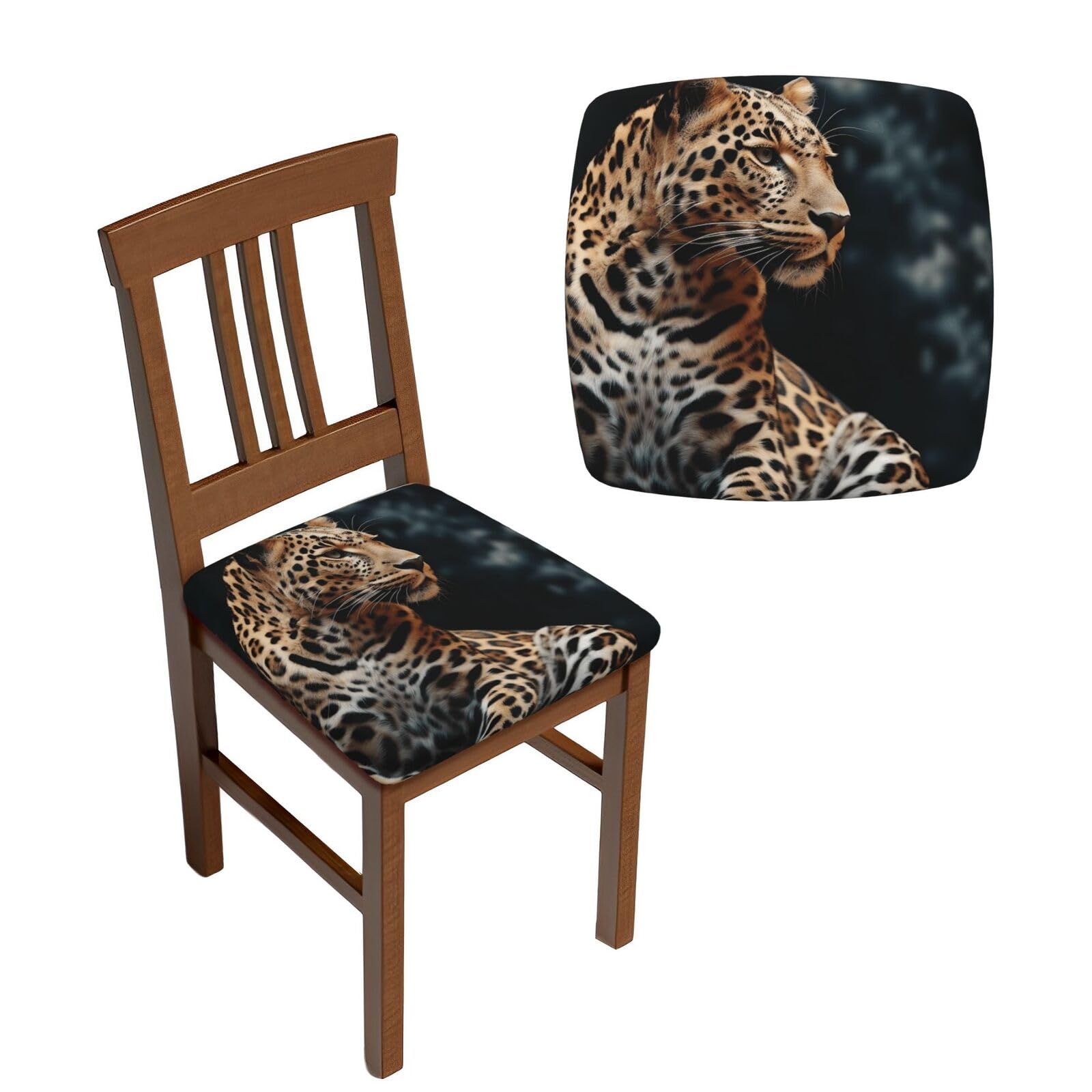 NONHAI 6PCS Dining Chair Seat Covers Set A Leopard Sits Stretch Removable Chairs Covers Washable Seat Cushion Slipcovers Protector for Dining Room Kitchen Chairs