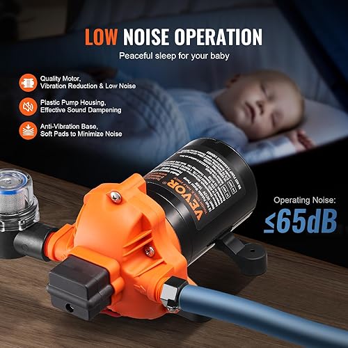 Miniatura 14 de VEVOR Bomba de diafragma de agua 5.5 GPM 12V Bombas de lavado automático 70 PSI Bomba para lavado de autos, riego agrícola, barcos, yates marinos