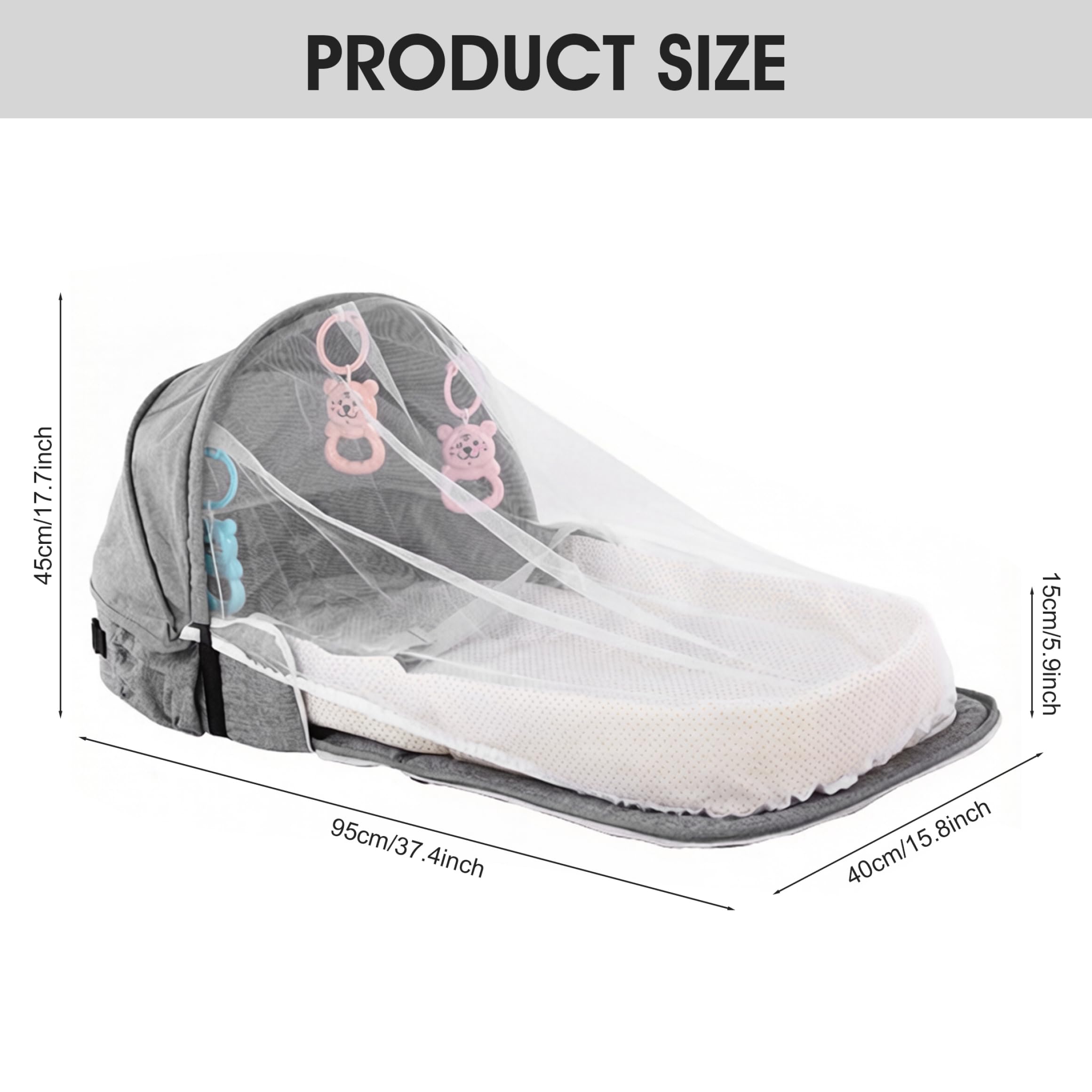 Couffin de lit pour bébé, couffin de voyage, portable et pliable pour voyage – Style sac à dos gris avec filet, pare-soleil et support à jouets amovible, lit co-couchette pour un usage quotidien