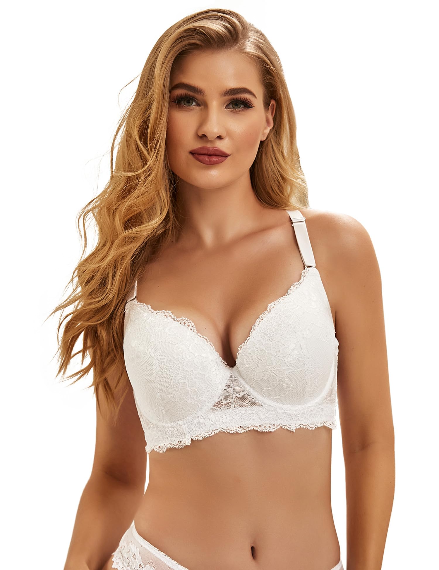 ohyeahladyWomen's Floral Lace Bra Soft Lightly Underwire Bras Plus Size Full Coverage Comfort Everyday T-Shirt Bra