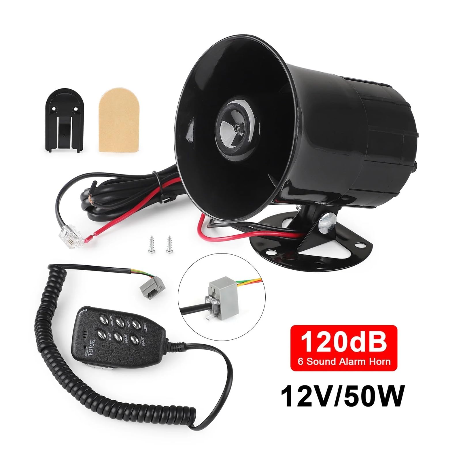 Megáfono for coche, motocicleta, altavoz de 6 tonos, sirena tradicional, alarma, ambulancia, policía, altavoz
