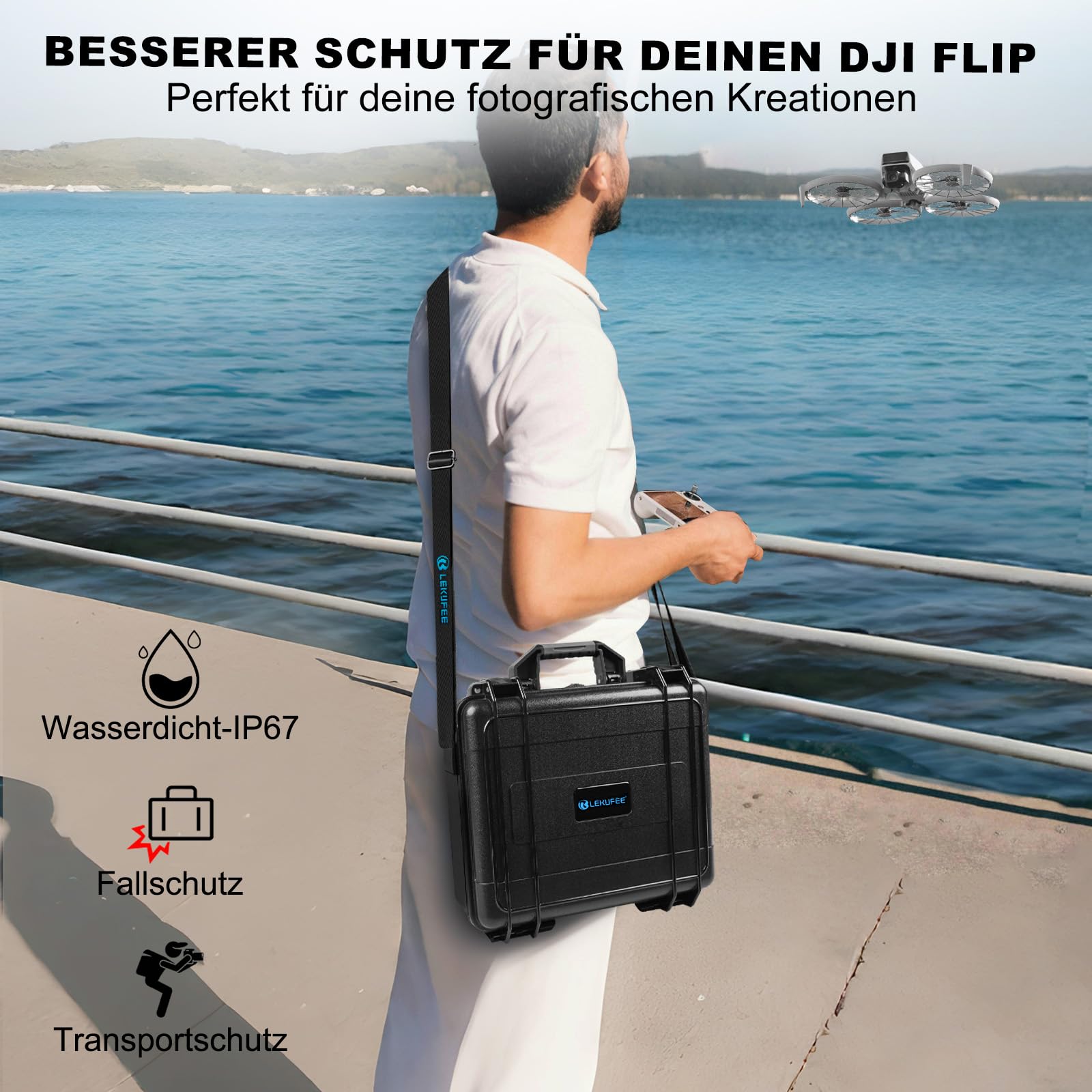 LEKUFEE wasserdichte Koffer für DJI Flip Drone, Fly More Combo, DJI RC N3/ N2/RC 2, Batterie (9 Stück), Ladehub und weiteres Zubehör (nur Tasche)