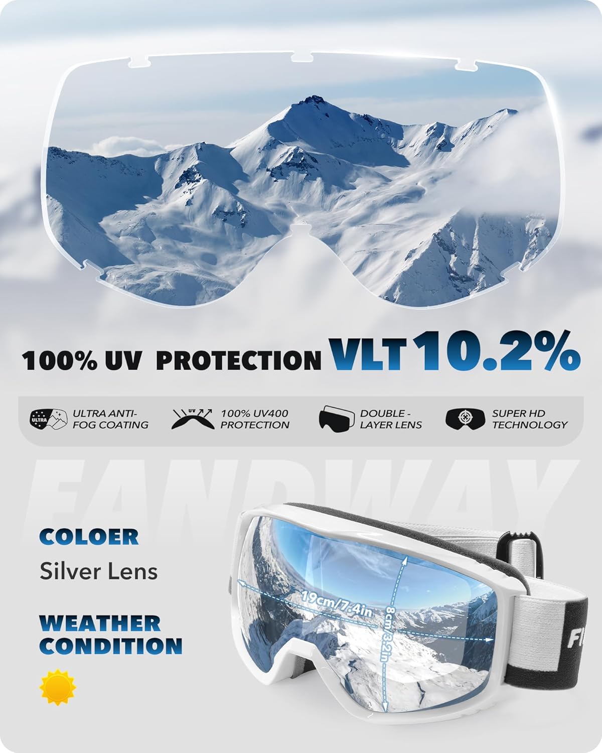 findway OTG Ski Goggles - Over Glasses Snow Snowboard Goggles for Men Women Adult & Youth - Anti-Fog 100% UV Protection - Image 2
