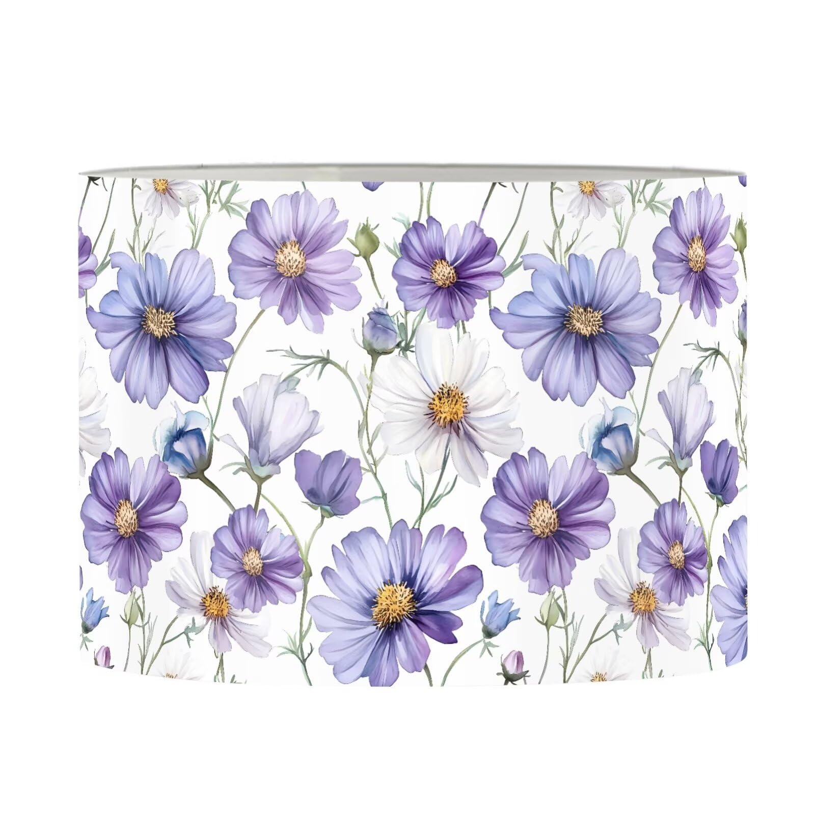 FANCOSAN Purple Floral Drum Lampshade Home Decor Trendy Daisy Lamp Shade Cover for Bedside Table Study Desk Living Room Dorm Room M โ image 1